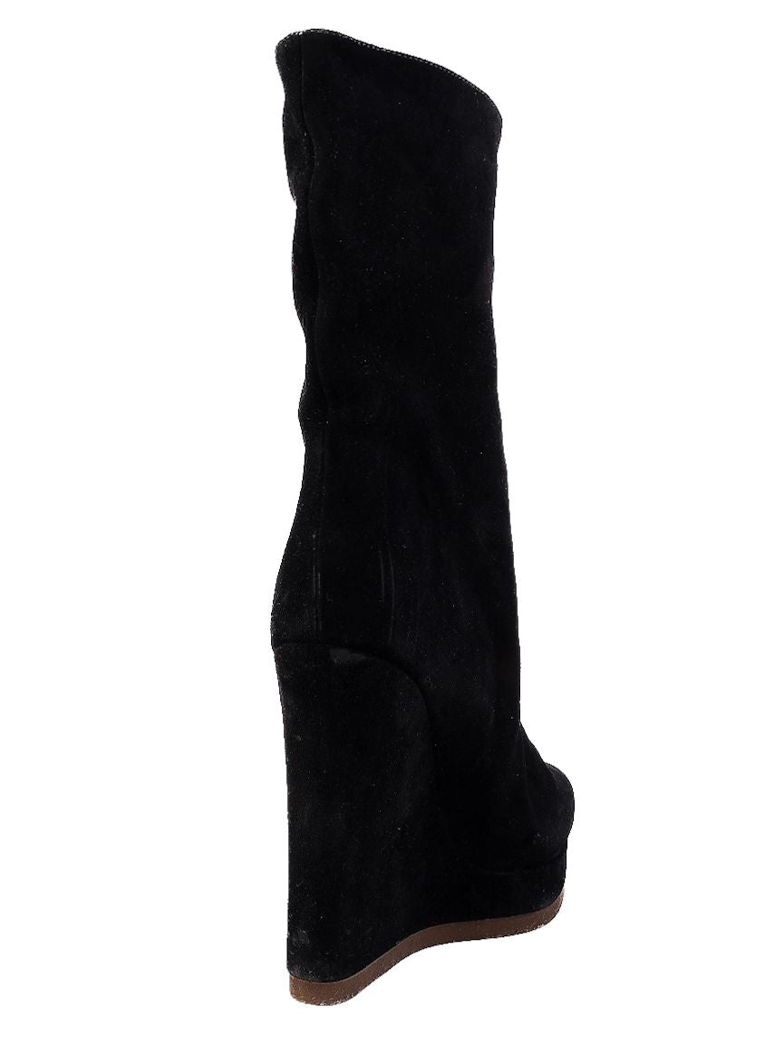 Jil Sander Black Genuine Suede Wedge Boots Size 37 Perfect Condition