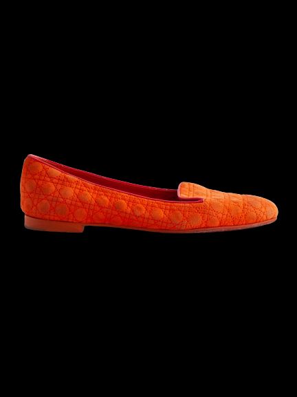 Average Condition Dior Orange Leather Loafers Size 36 with Quilt Pattern