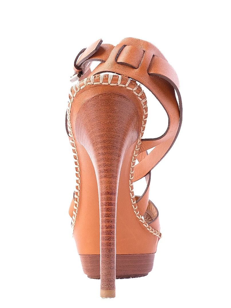 Perfect Ralph Lauren Orange Leather High-Heeled Platform Sandals Size 38.5
