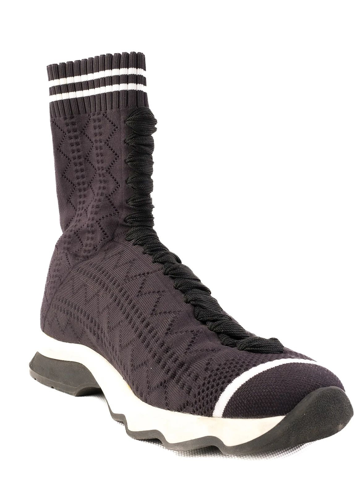 Excellent Fendi Black High-Top Sneakers Fabric Size 37