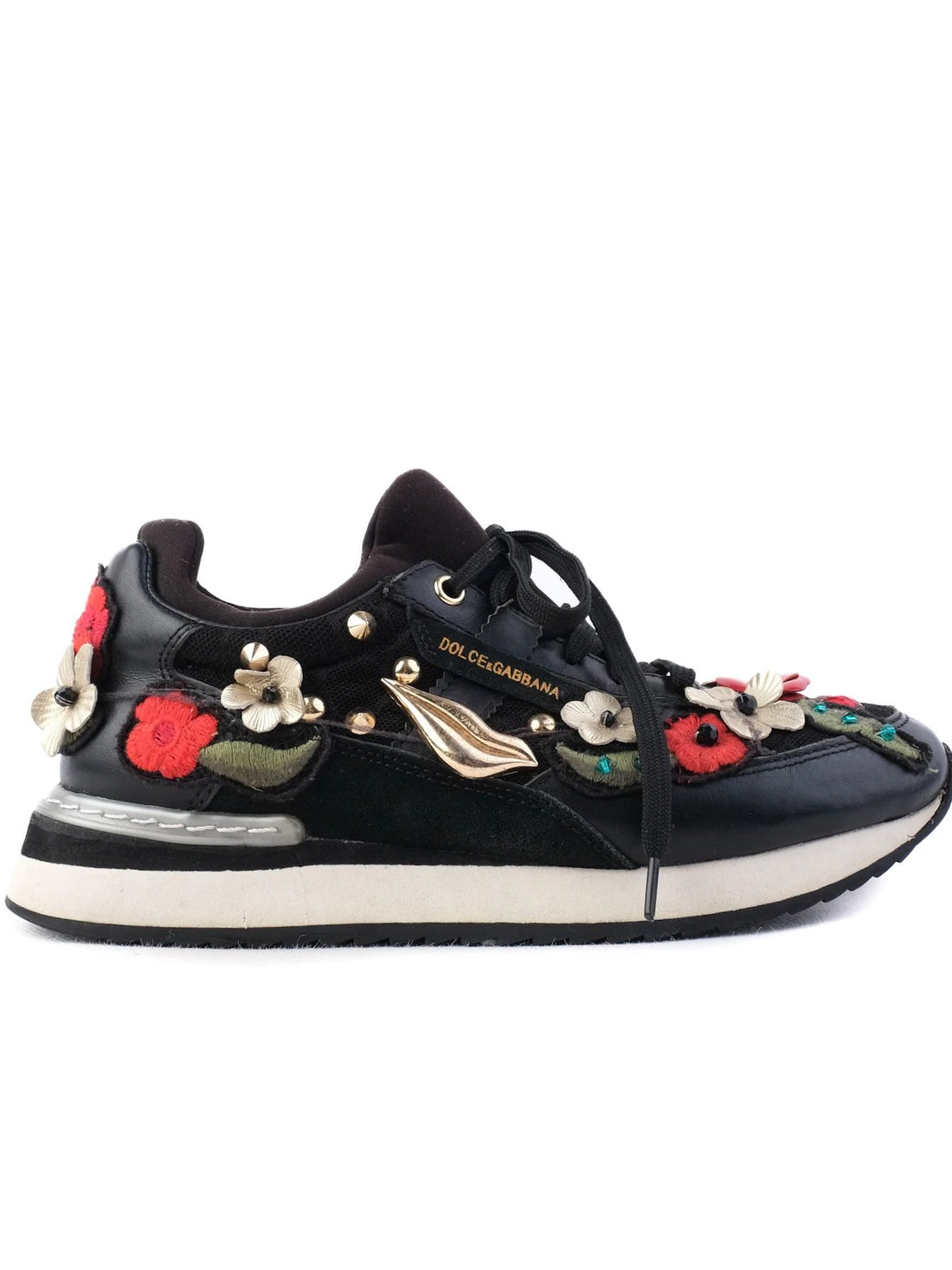Excellent Dolce Gabbana Black Floral Embroidered Sneakers Women