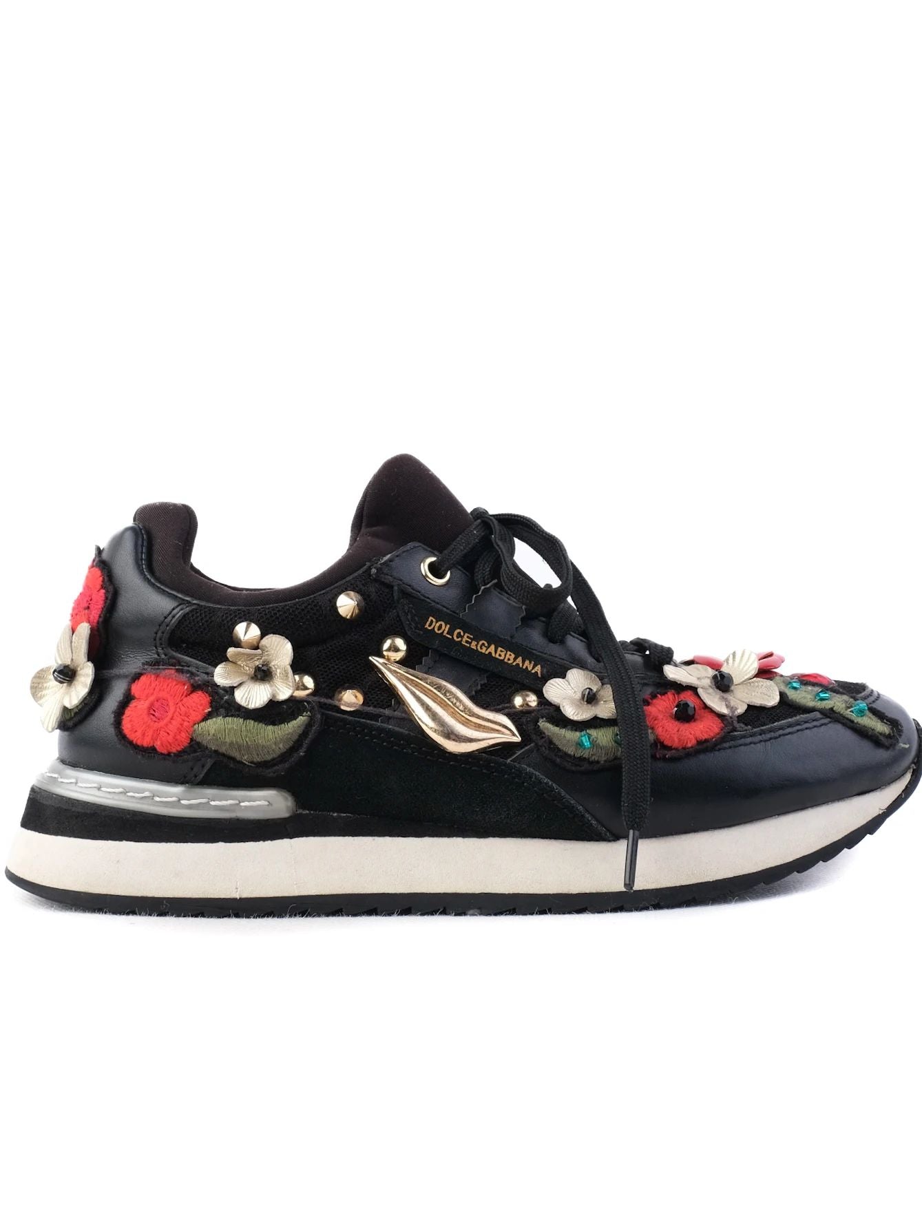 Excellent Dolce Gabbana Black Floral Embroidered Sneakers Women