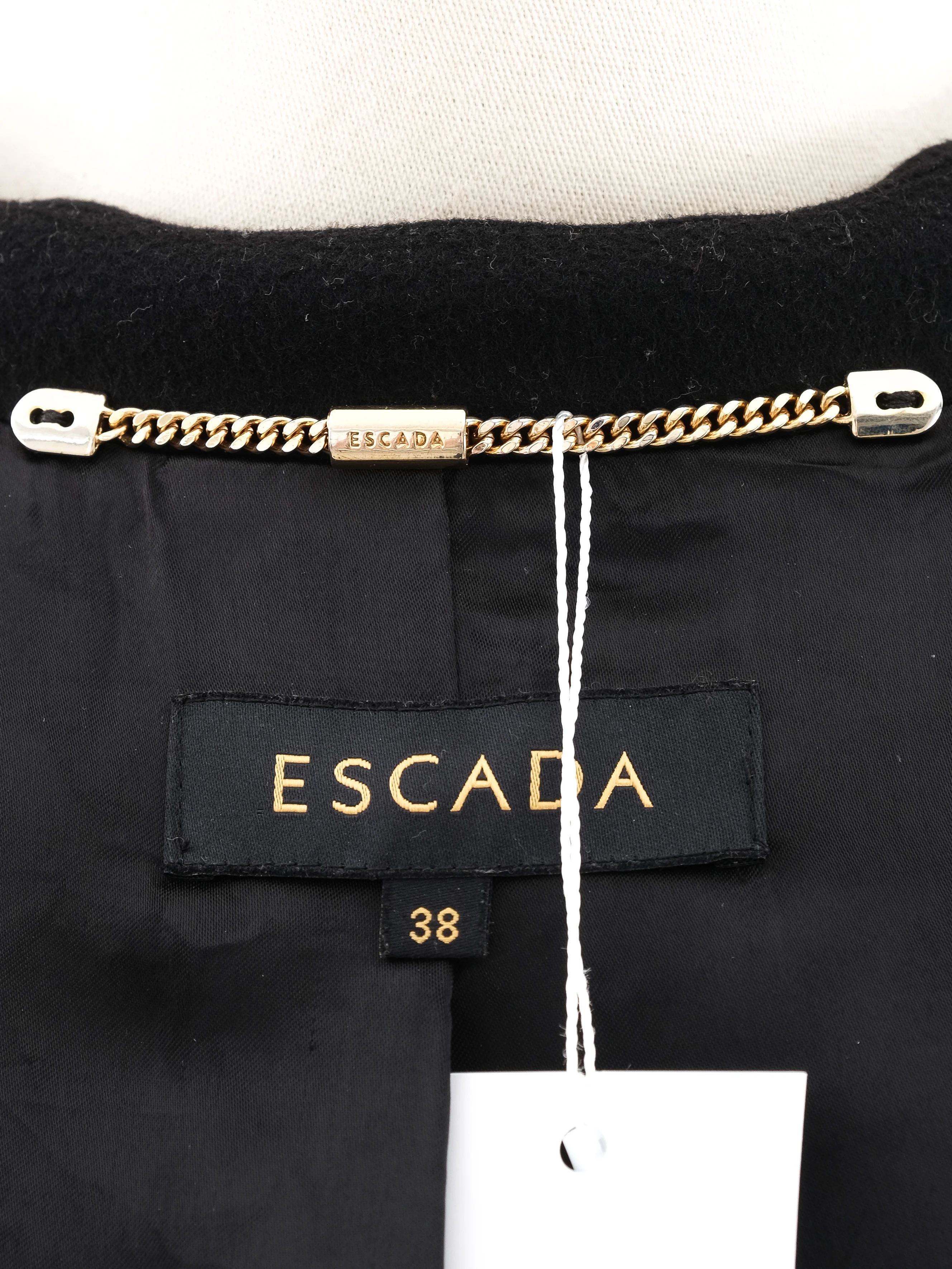 Excellent Escada Black Wool Coat Size M Long Sleeve Tailored Fit