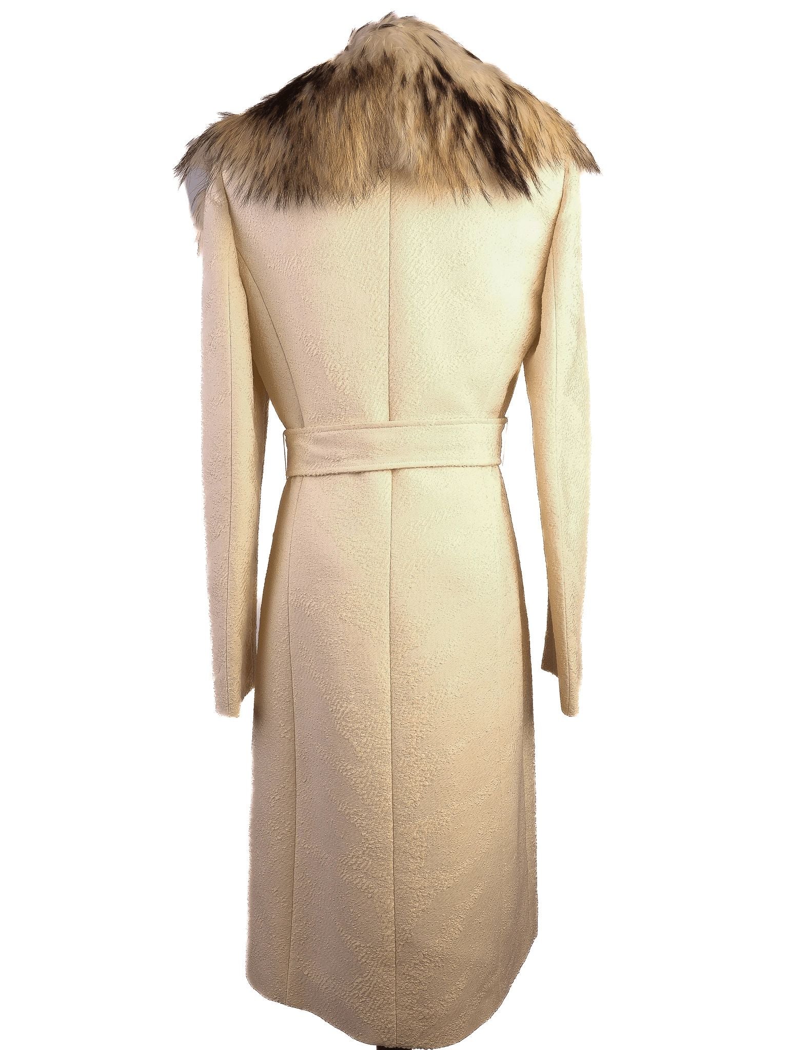 Excellent Valentino White Wool Coat with Fur Collar Size M