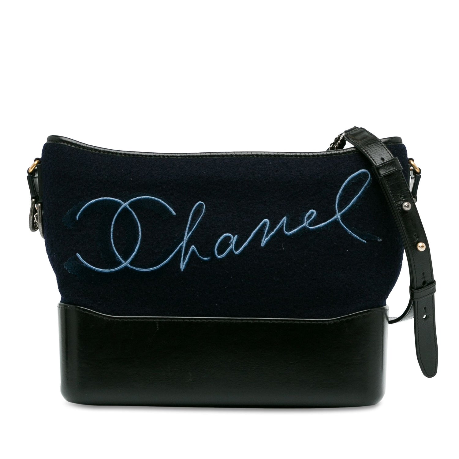Chanel Medium Wool Paris-hamburg Embroidered Gabrielle Crossbody Blue