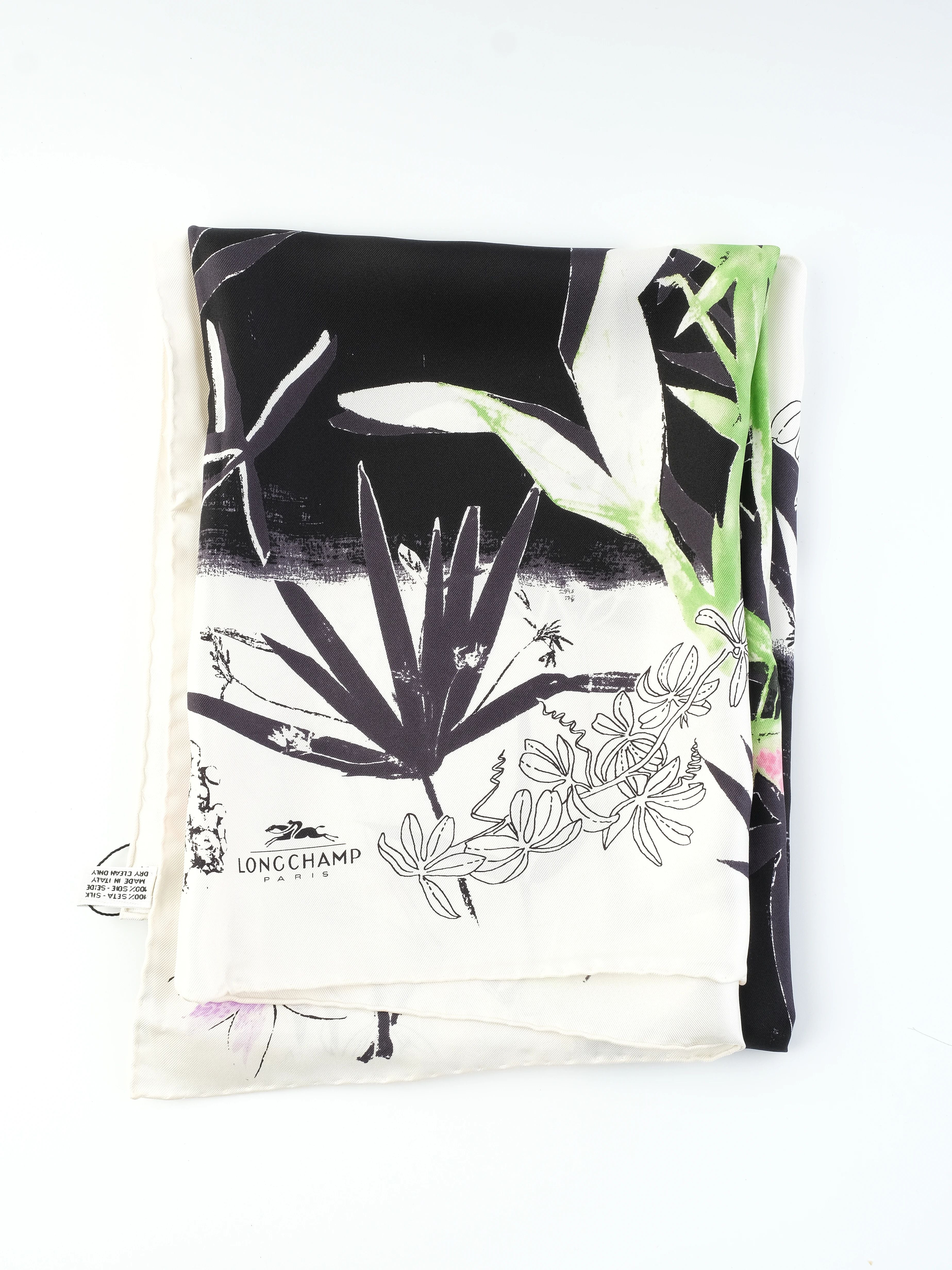 Perfect Longchamp Floral Design Silk Scarf Combined Colors 100% Silk