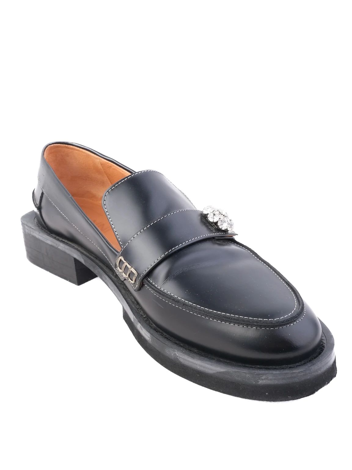 NEW Ganni Black Leather Loafers with Metal Detail Size N/A