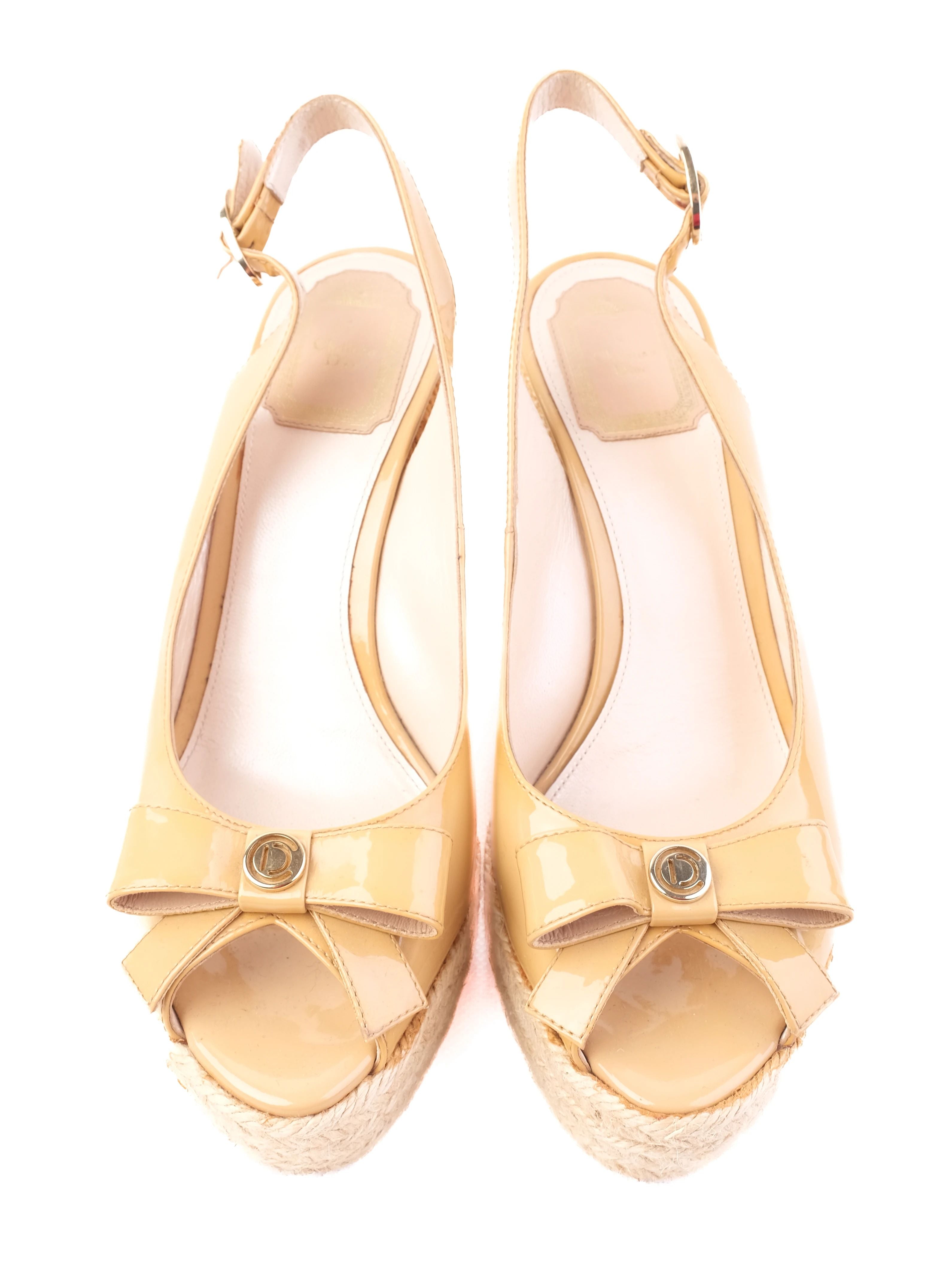 Excellent Dior Orange Leather High-Wedge Sandals Size 37.5
