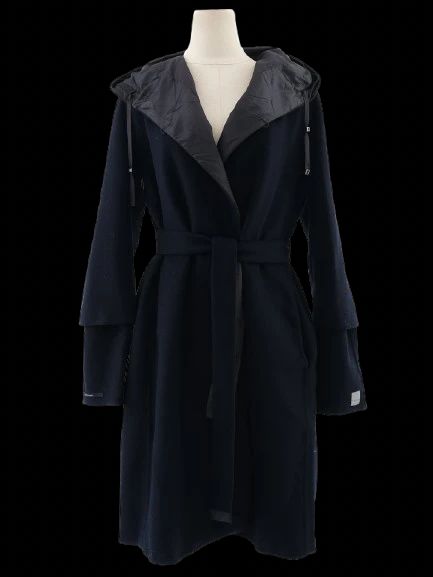 Excellent Max Mara Black Wool Hooded Coat Size XXL