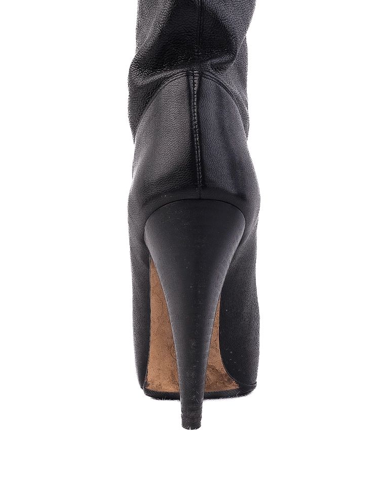 Excellent Bally Black Leather Knee-High Stiletto Heeled Boots Size 37.5