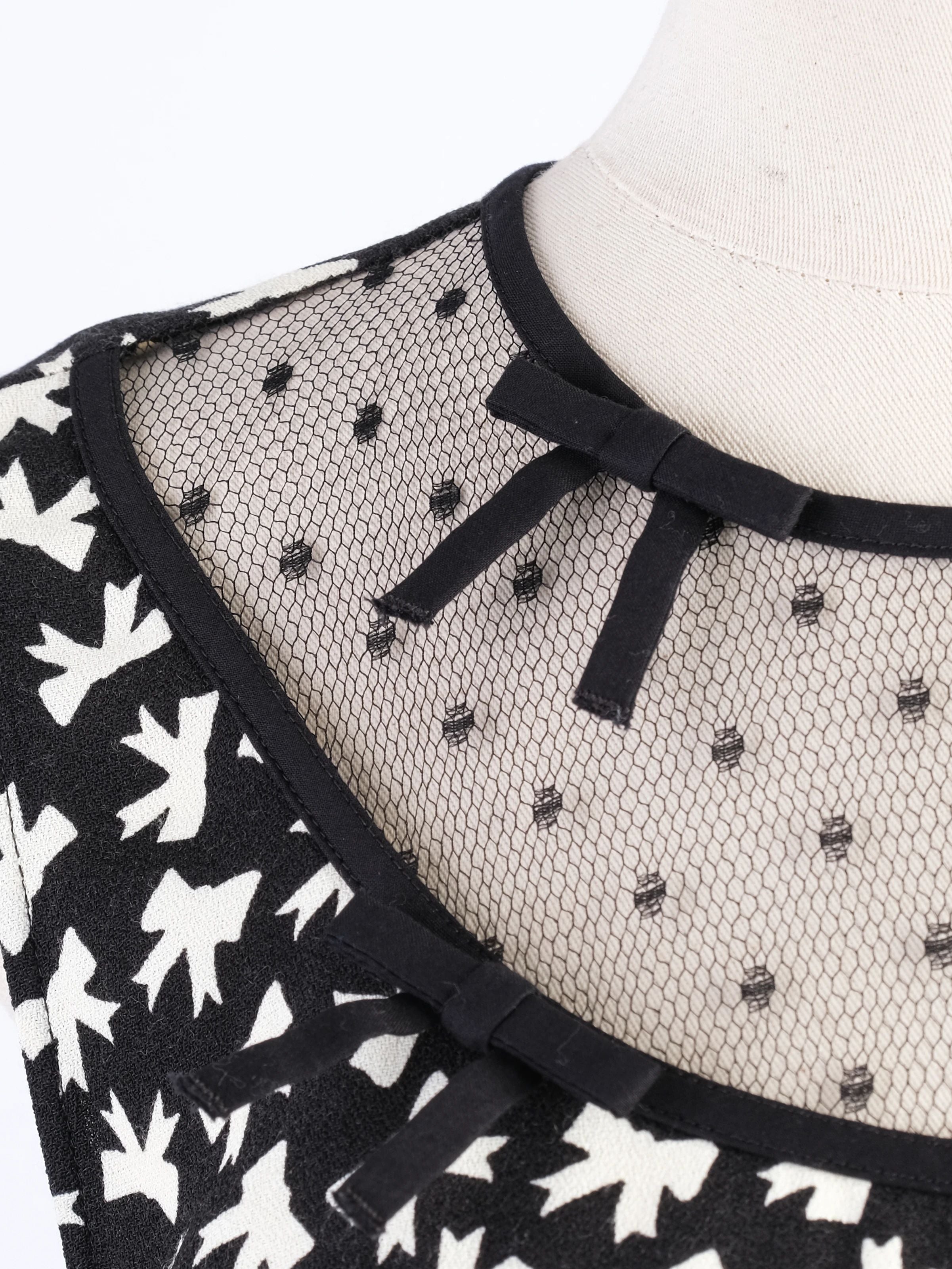 Excellent Red Valentino Black Dress XL with White Bird Print