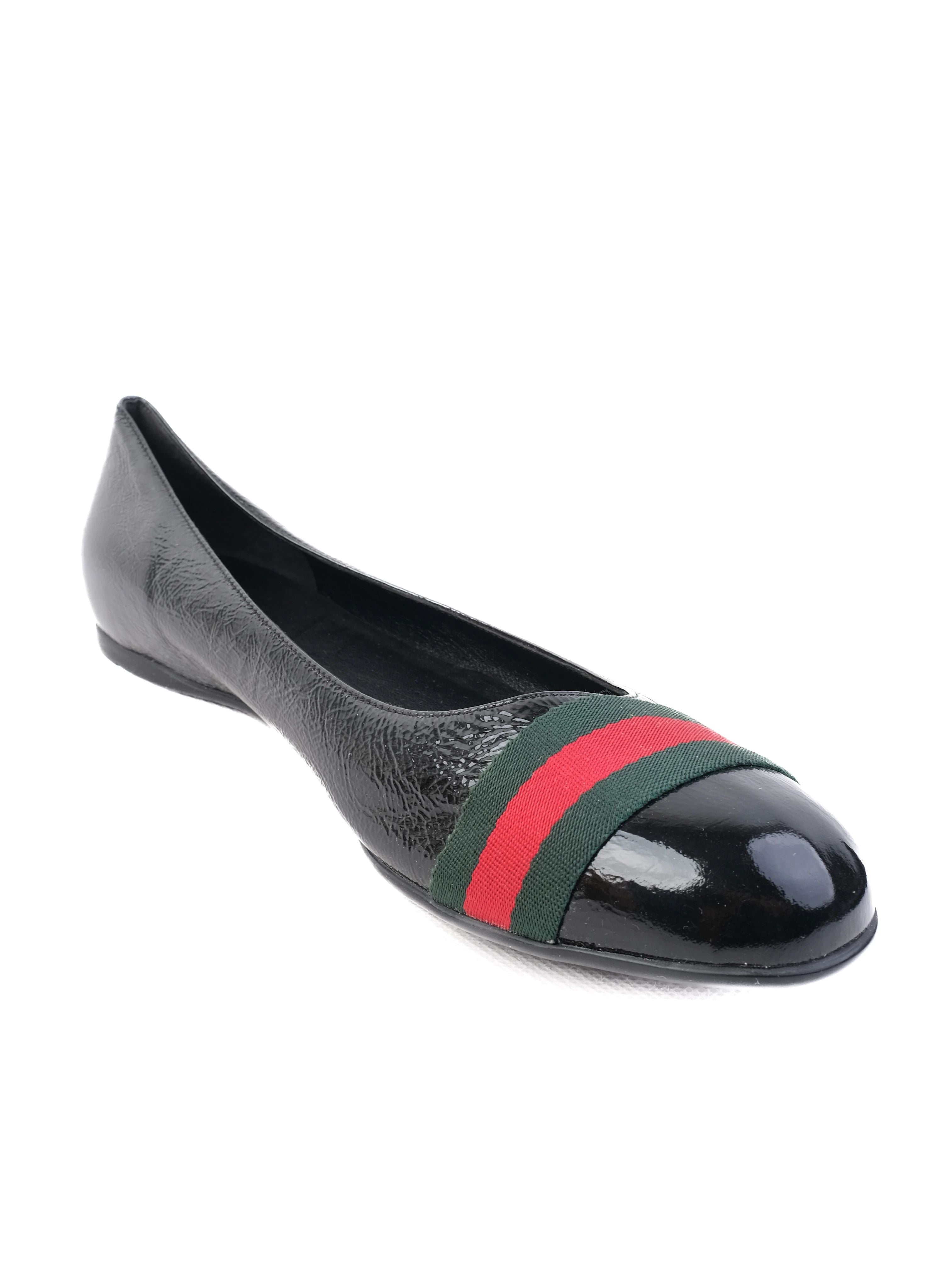 Perfect Gucci Black Leather Ballet Flats Size 41 with Iconic Stripes