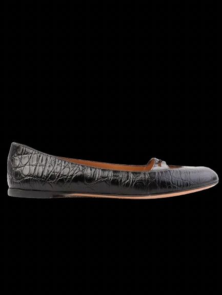 Perfect Vicini Black Leather Ballet Flats with Crocodile Texture