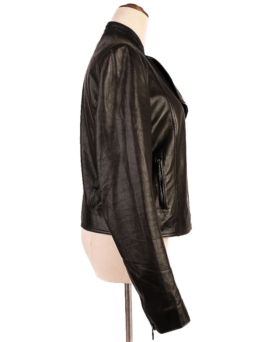 Excellent Plein Sud Black Leather Jacket Size S with Zipper Pockets