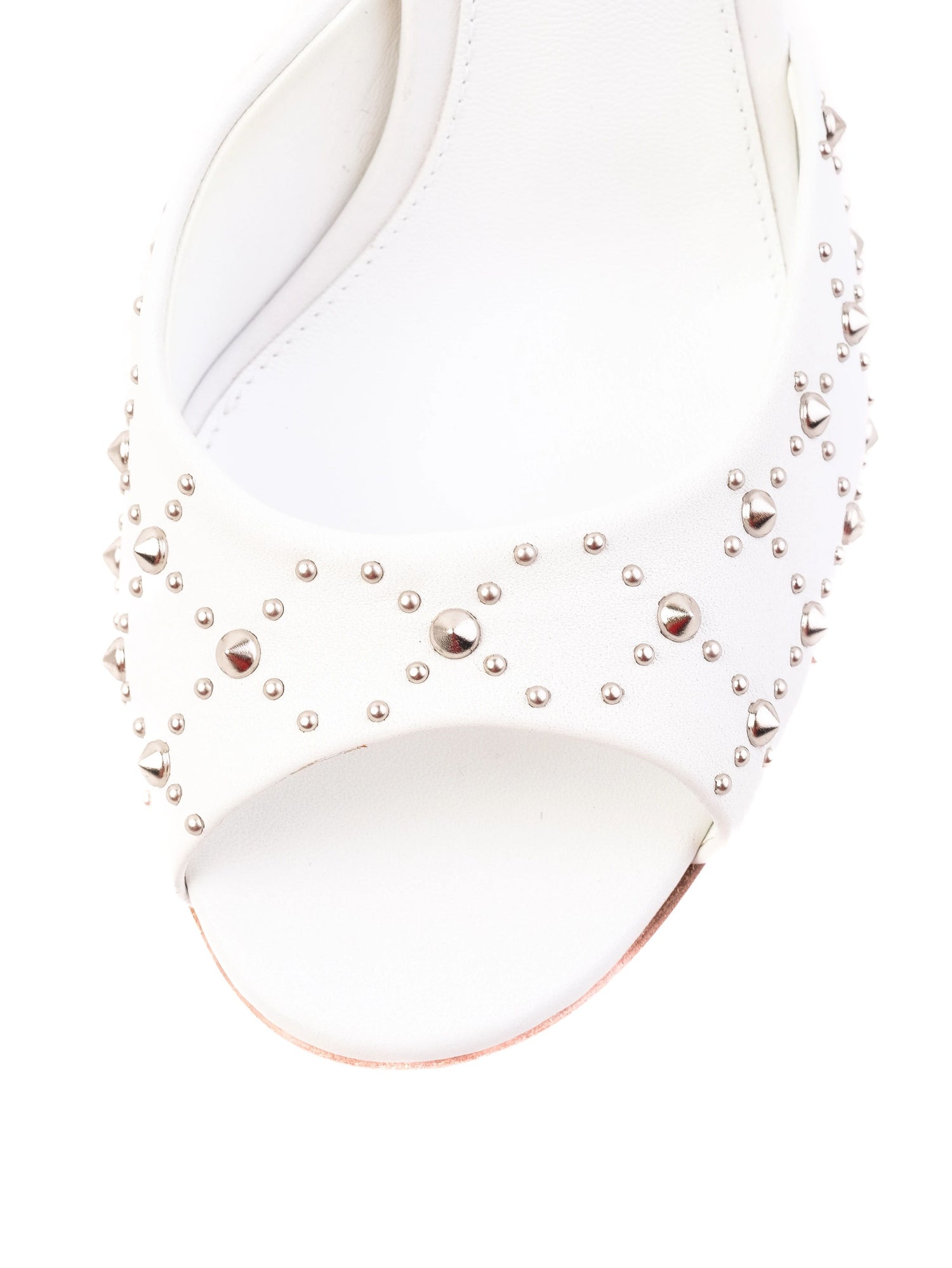 NEW Gianvito Rossi White Leather Stiletto Mules with Metallic Studs Size 38.5