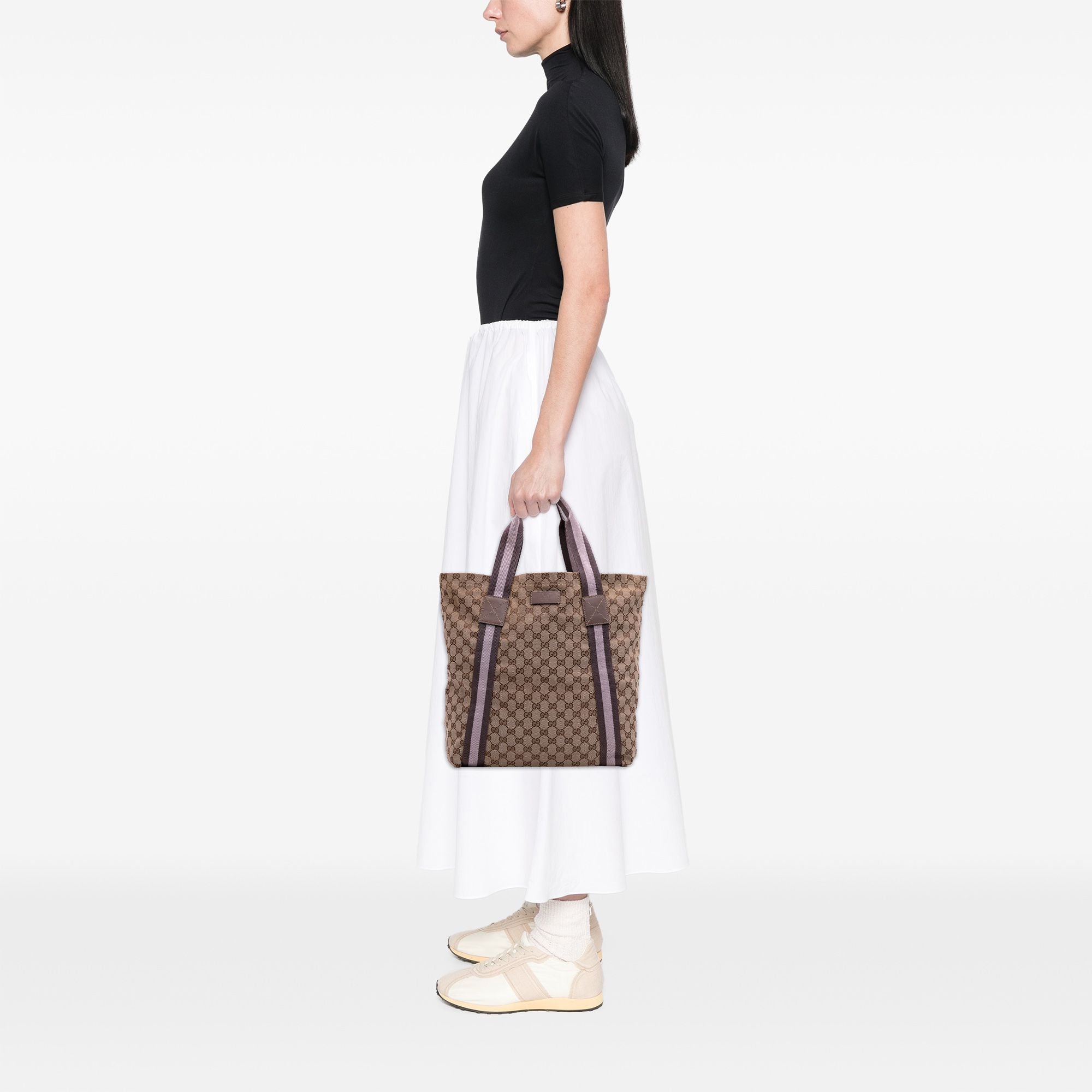 Gucci GG Canvas Web Tote Brown