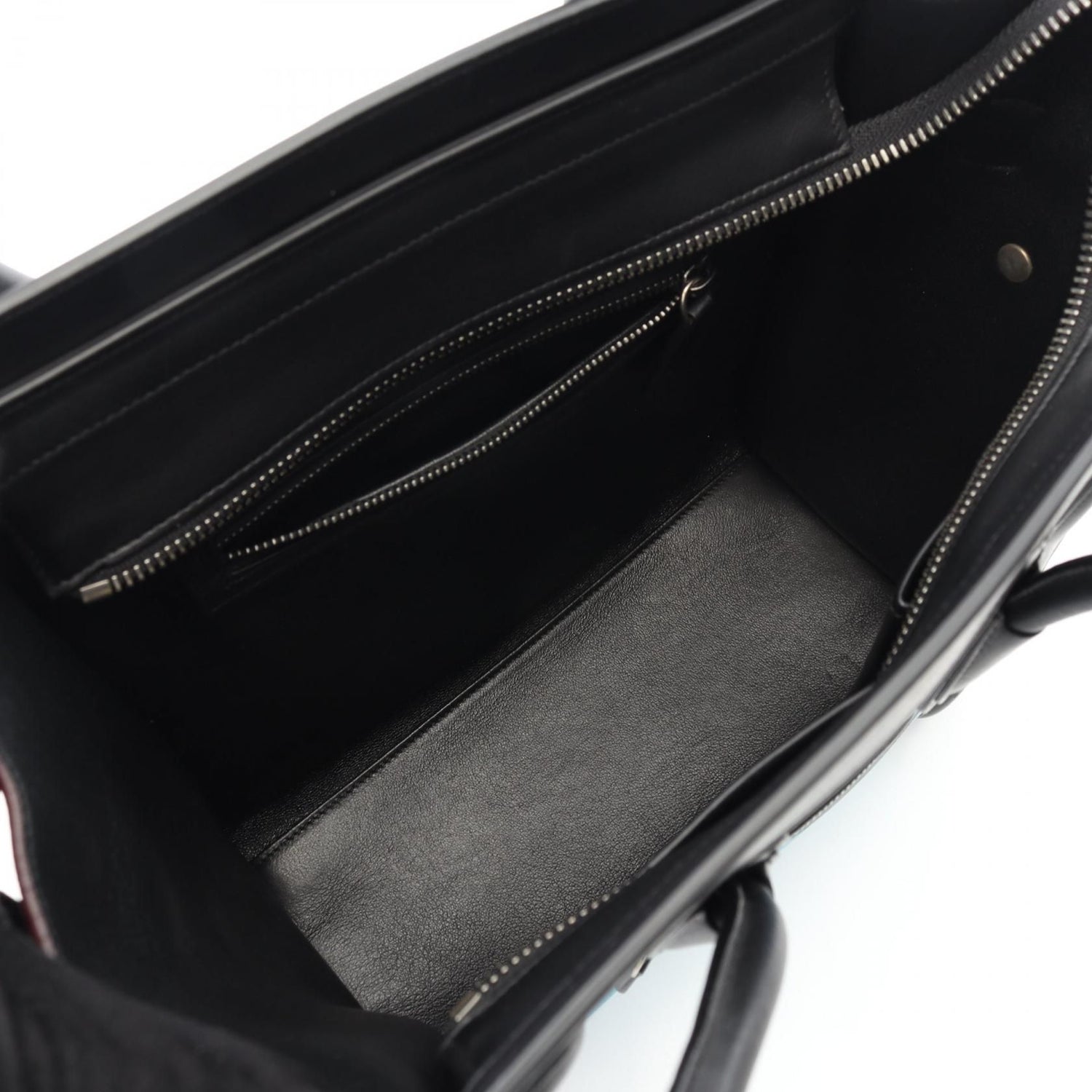 Celine Luggage Micro Shopper Tote Bag Black Blue Bordeaux Leather 167793