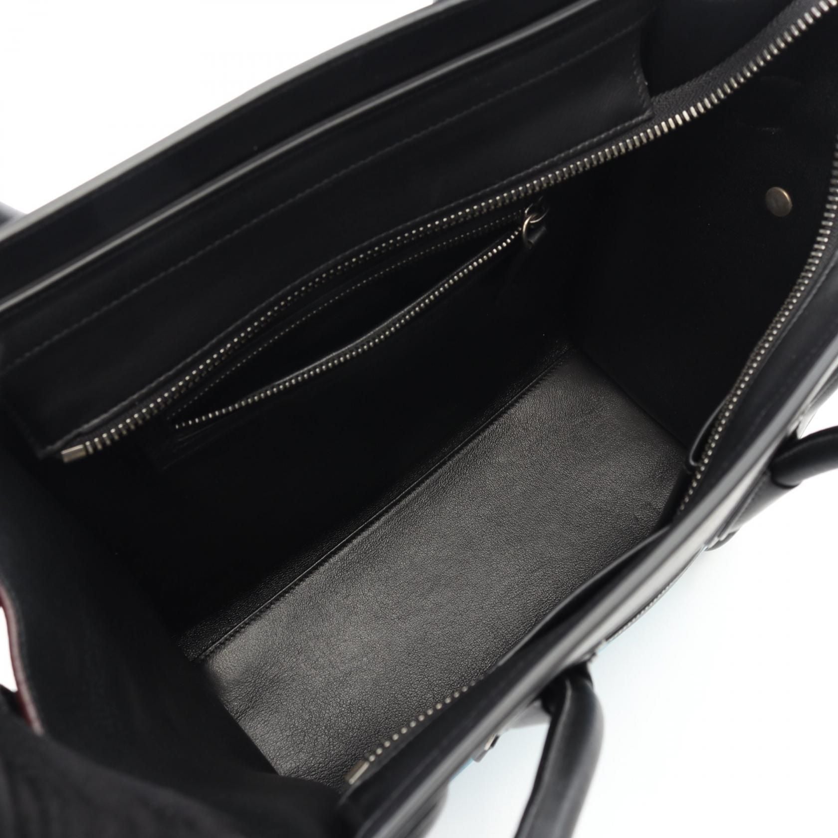Celine Luggage Micro Shopper Tote Bag Black Blue Bordeaux Leather 167793