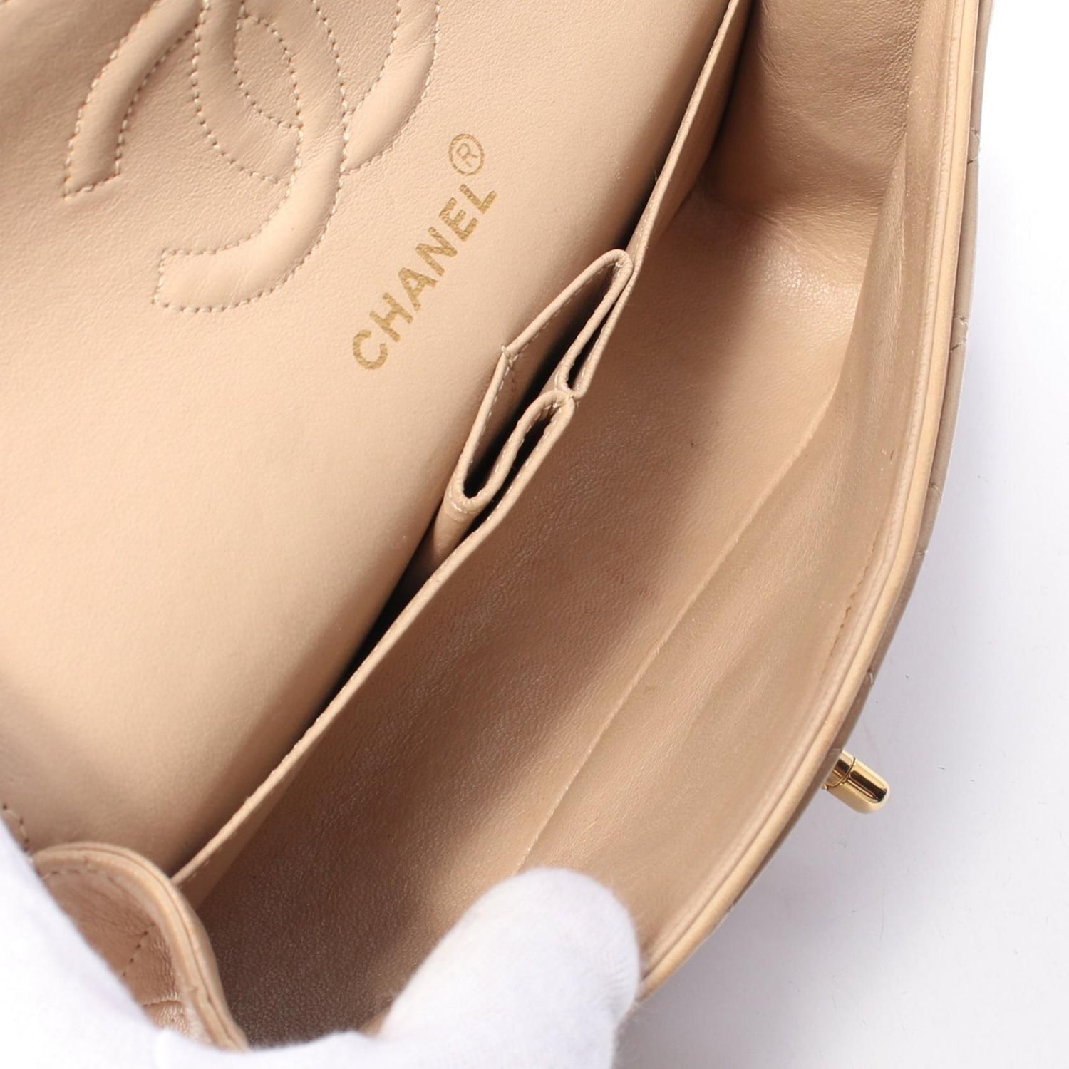 Chanel Beige Matelasse W Flap Shoulder Bag Lambskin (sheep Leather) A 01113