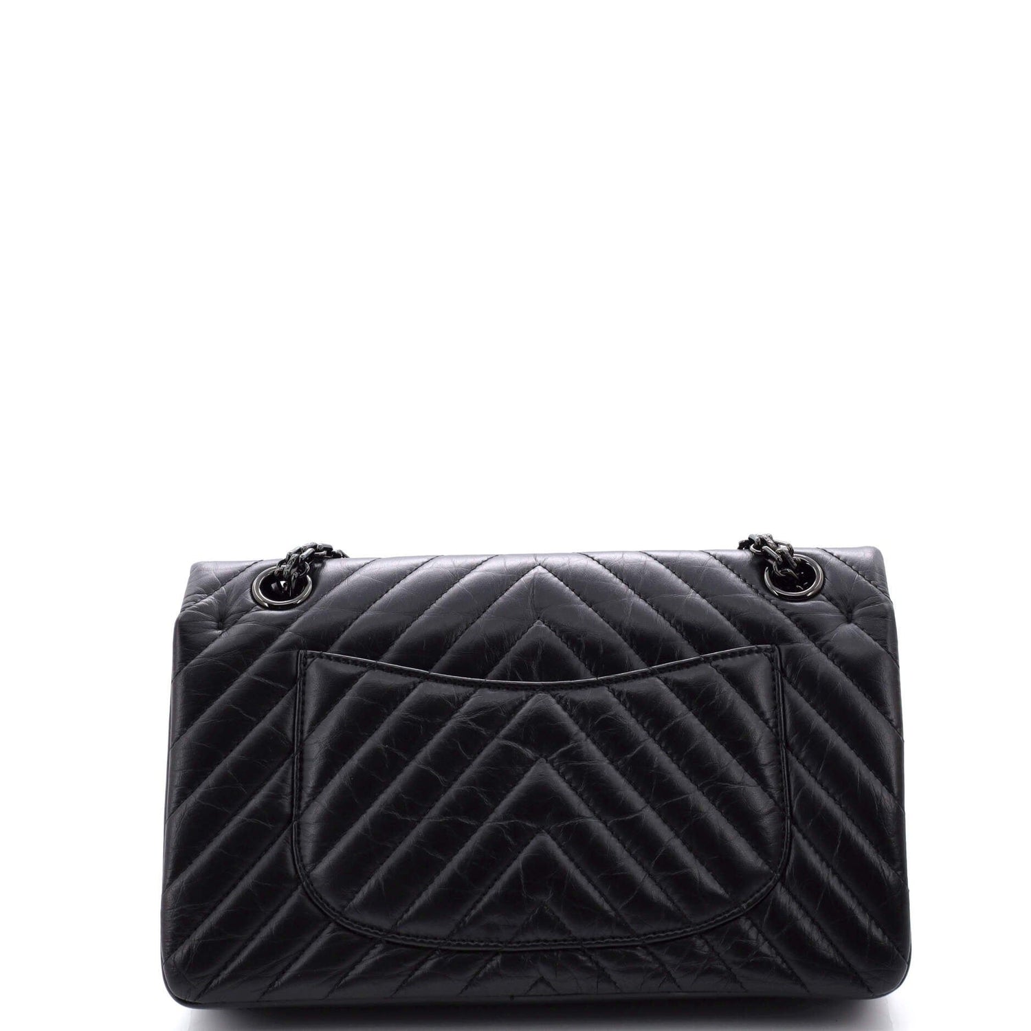 Chanel So Black Reissue 2.55 Flap Bag Chevron Aged Calfskin 225