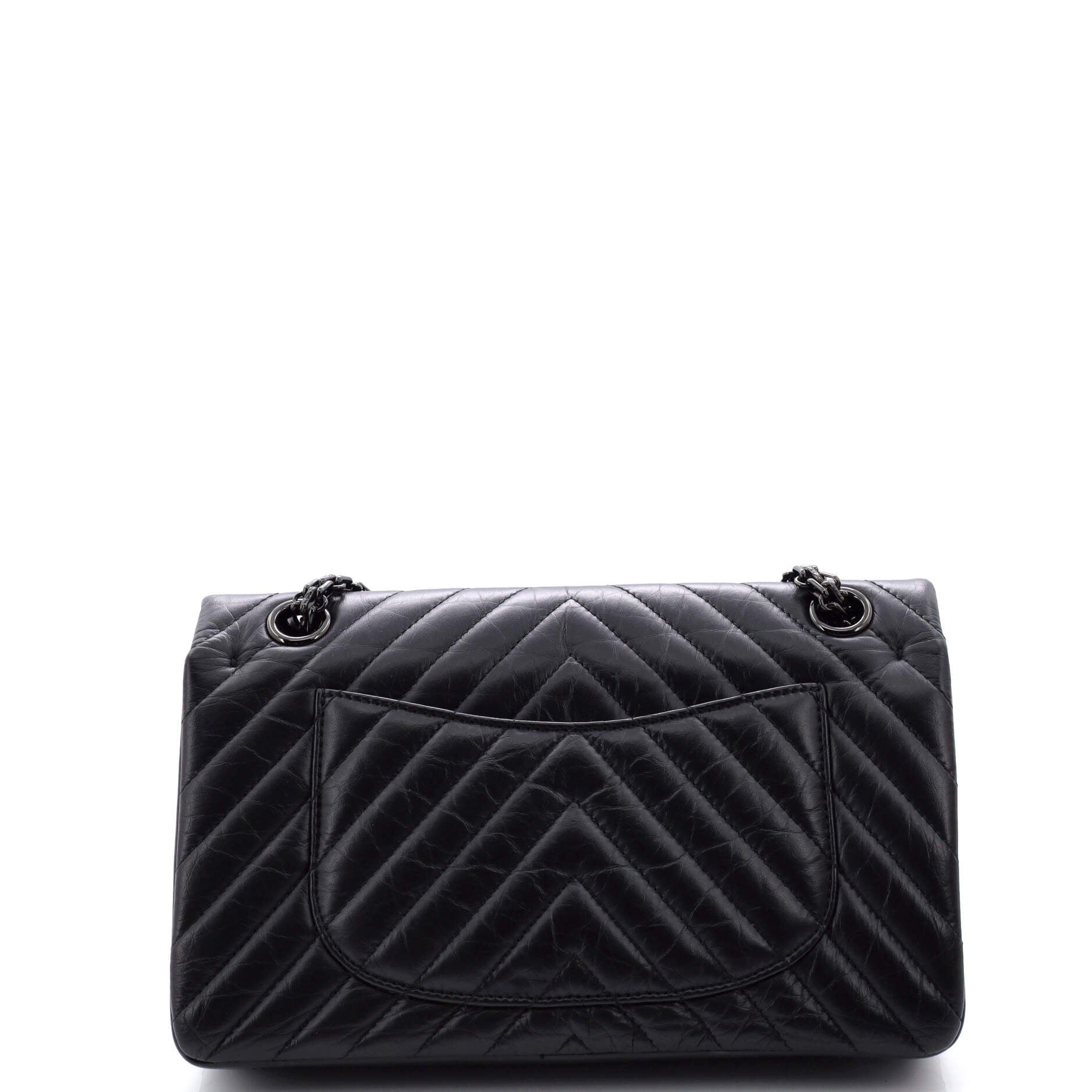 Chanel So Black Reissue 2.55 Flap Bag Chevron Aged Calfskin 225