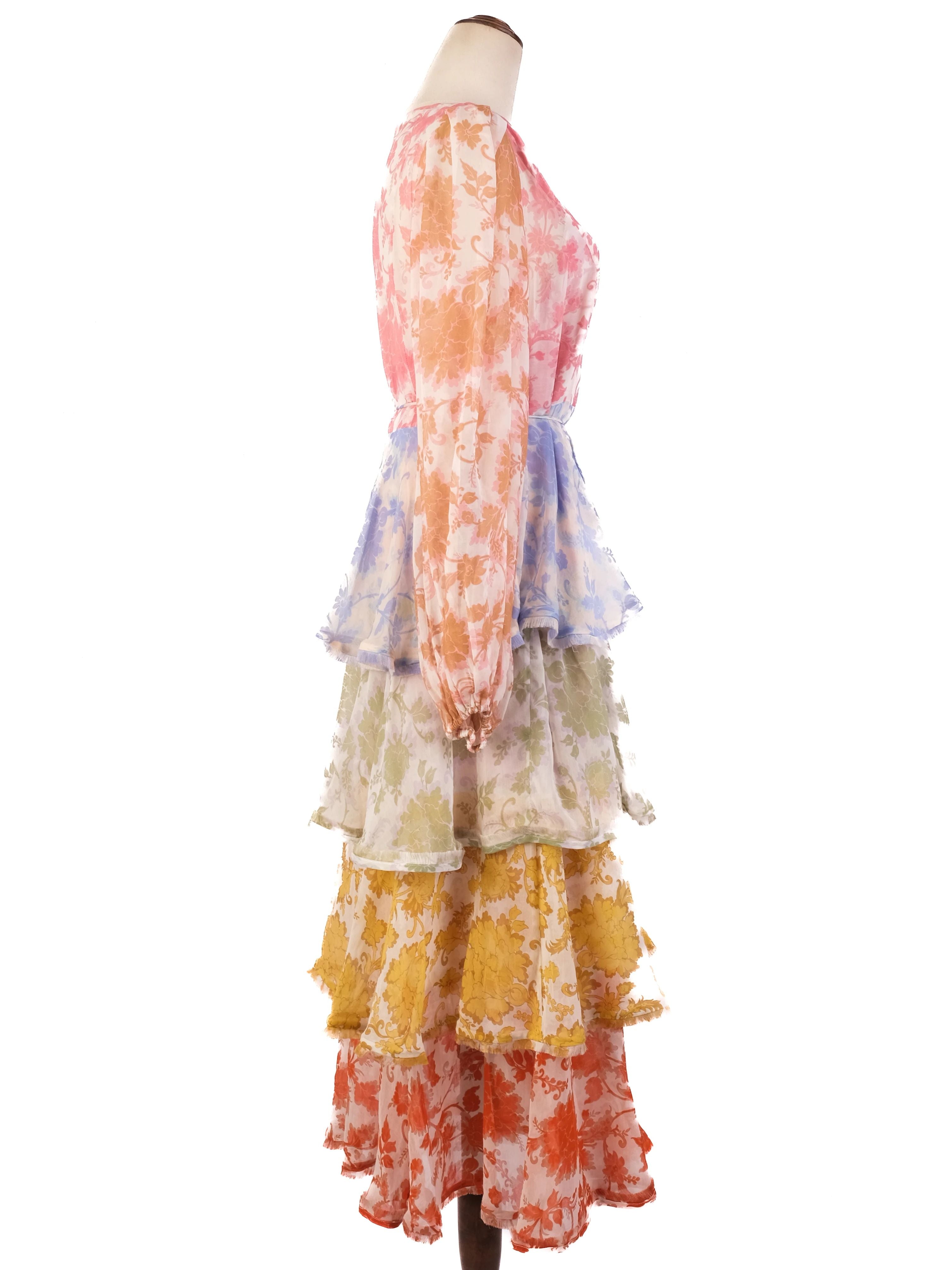 Zimmermann Floral Tiered Dress in Silk, Size L, Excellent Condition