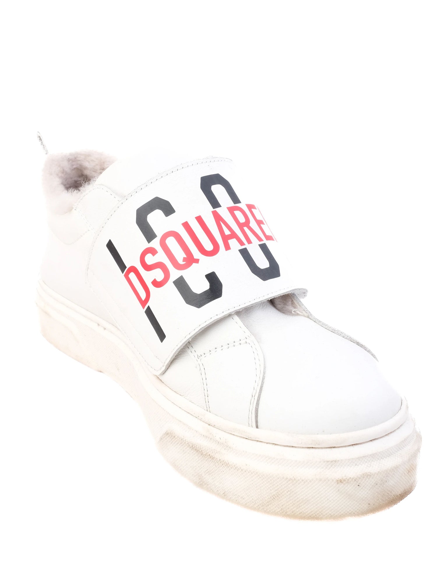 Good Dsquared2 White Leather Sneakers Size 37 with Fur Lining