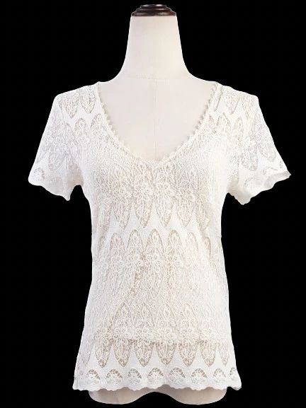 Excellent Ralph Lauren White Lace Top Size S Floral Design