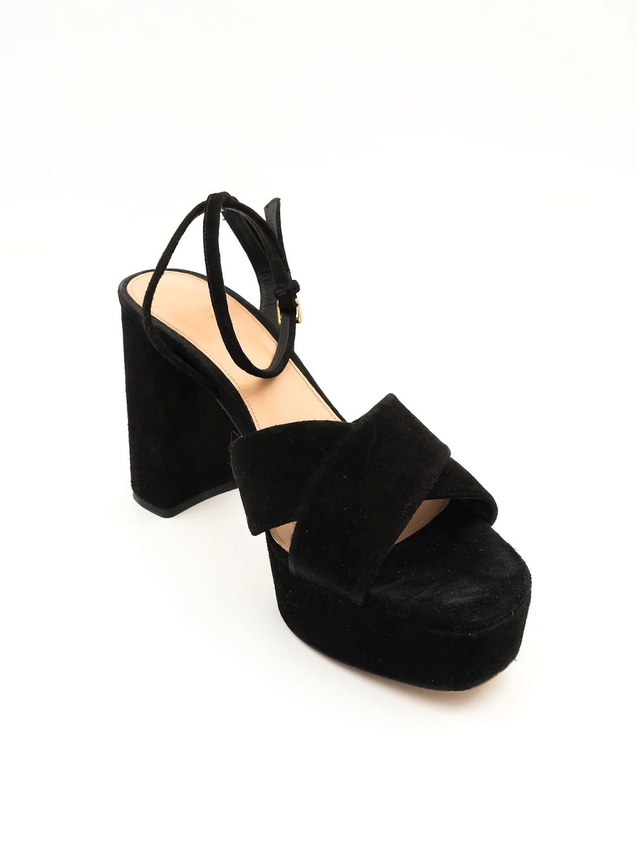Excellent Uterque Black Genuine Suede Platform Heeled Sandals Size 39