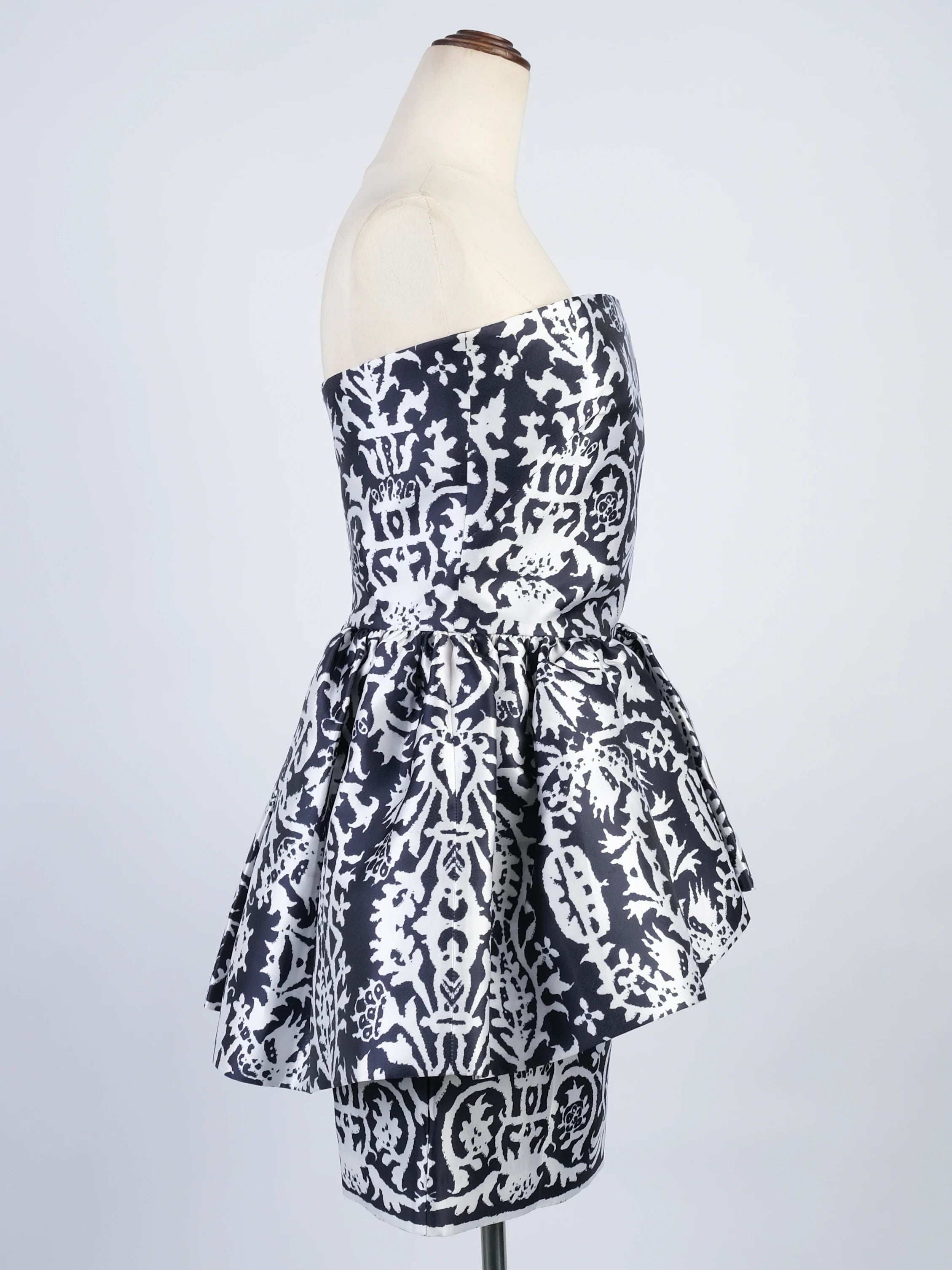 Martin Grant Paris Black & White Floral Silk Peplum Dress Size M