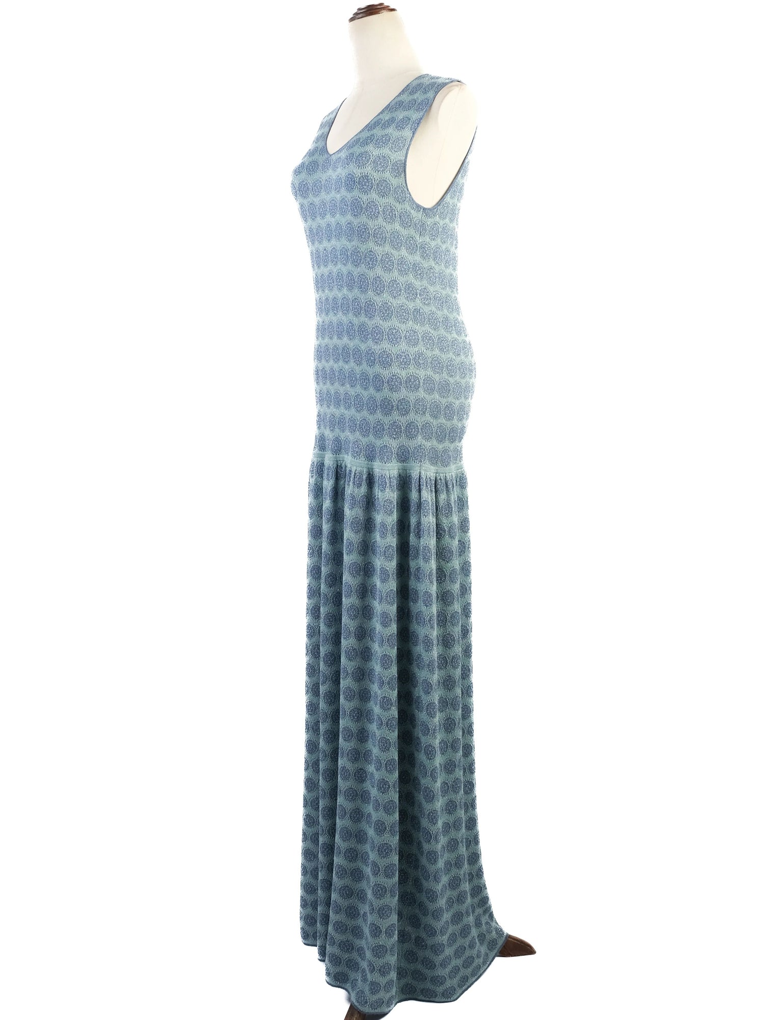 Excellent Stefanel Blue Maxi Dress Combined Viscose Size M