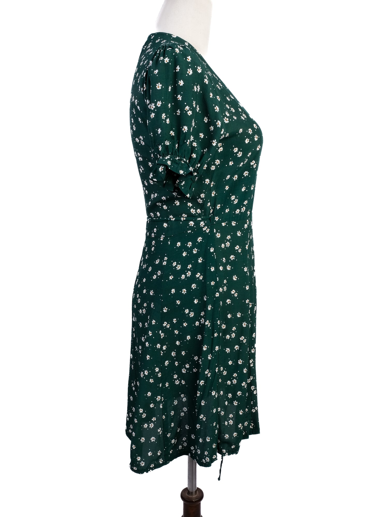 Excellent Faithfull The Brand Green Floral Wrap Dress XS V-Neck