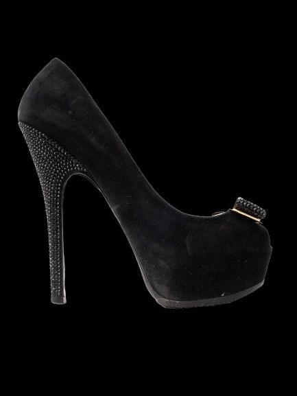 Excellent Louis Vuitton Black Leather High Heels Size 36.5 with Bow Detail