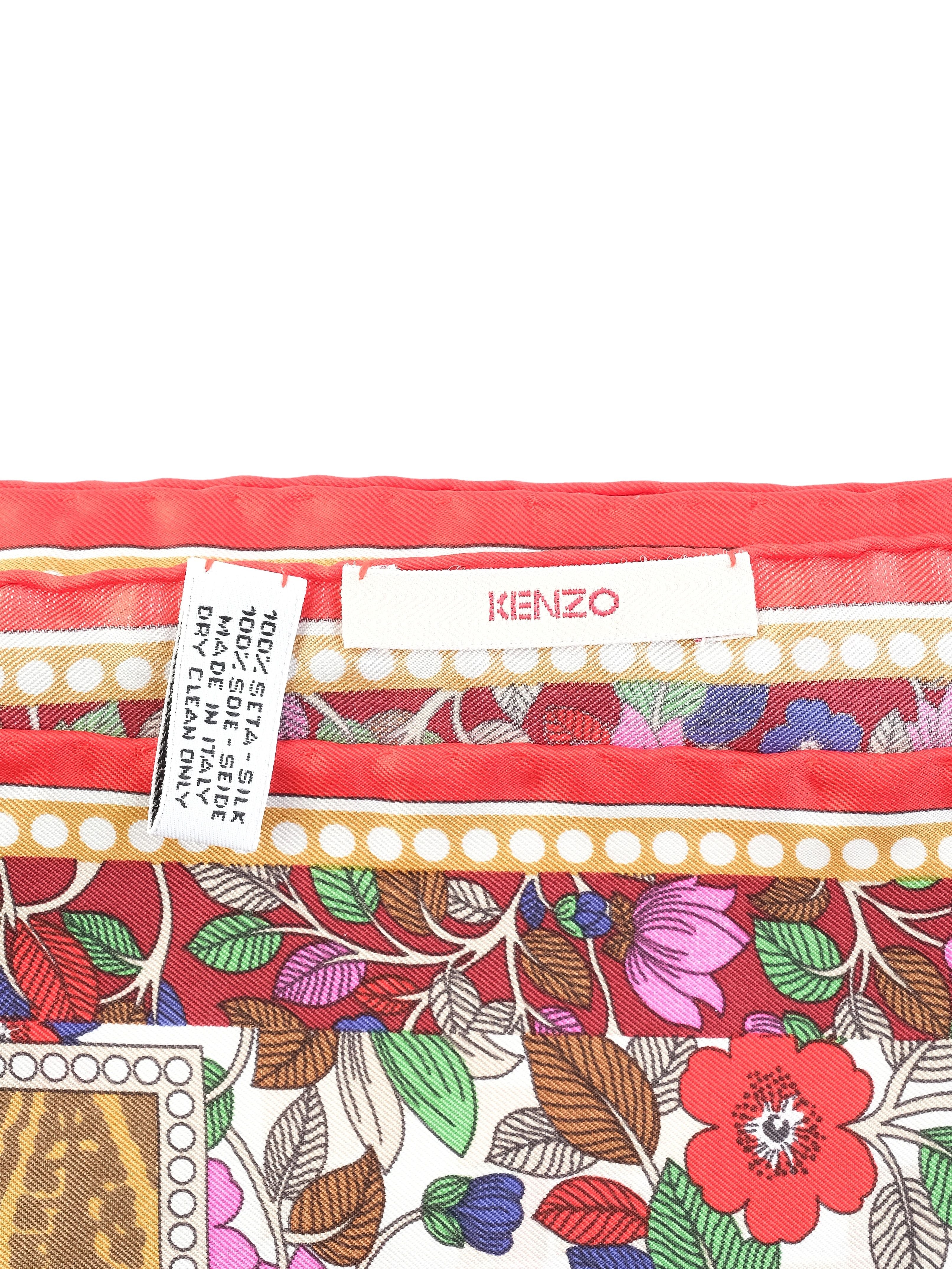 NEW Kenzo Floral Patterned Silk Scarf Colorful Design Women