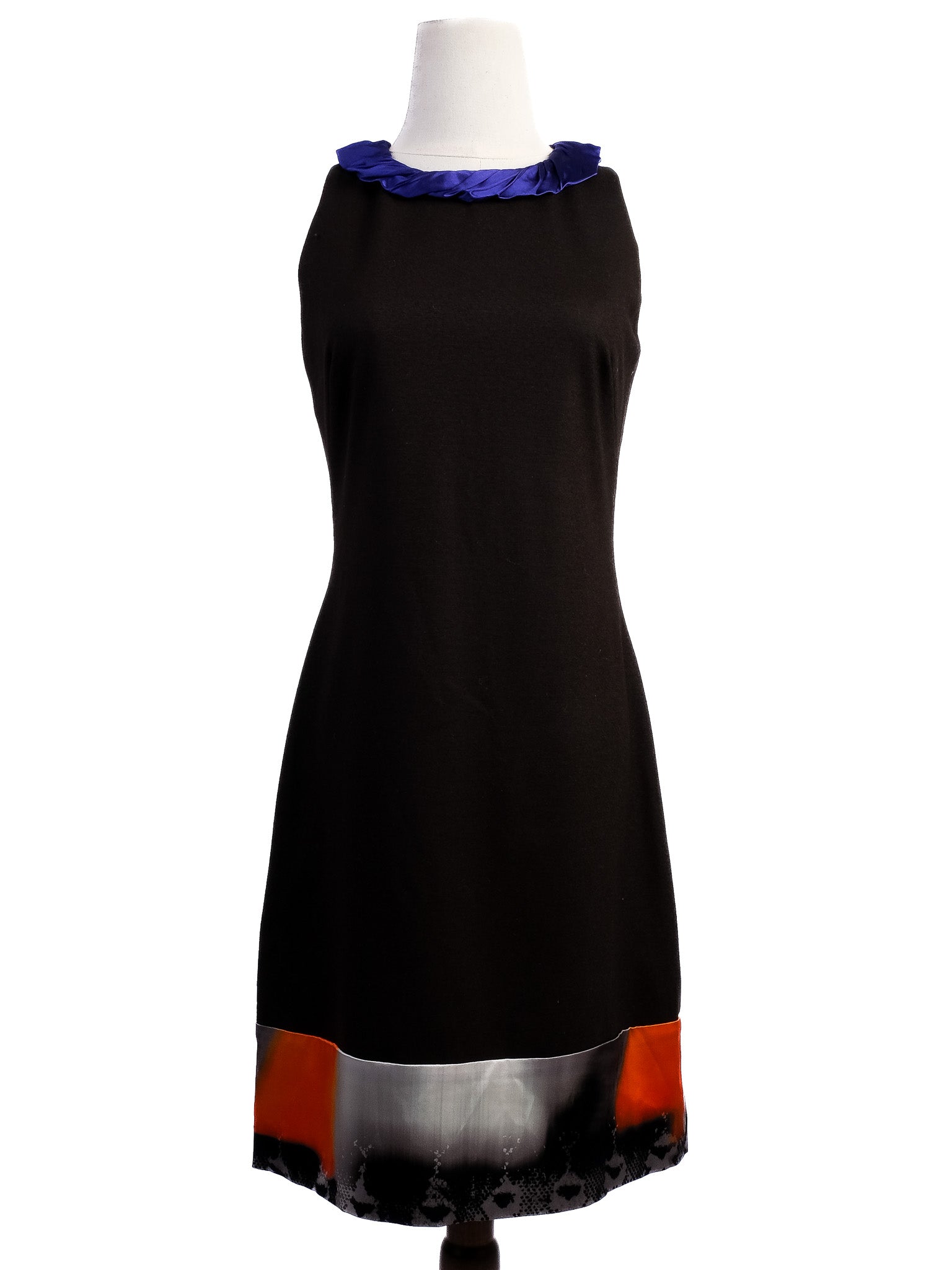 Elie Tahari WomenÕs Sleeveless Dress M Wool Black Blue Multicolor Hem