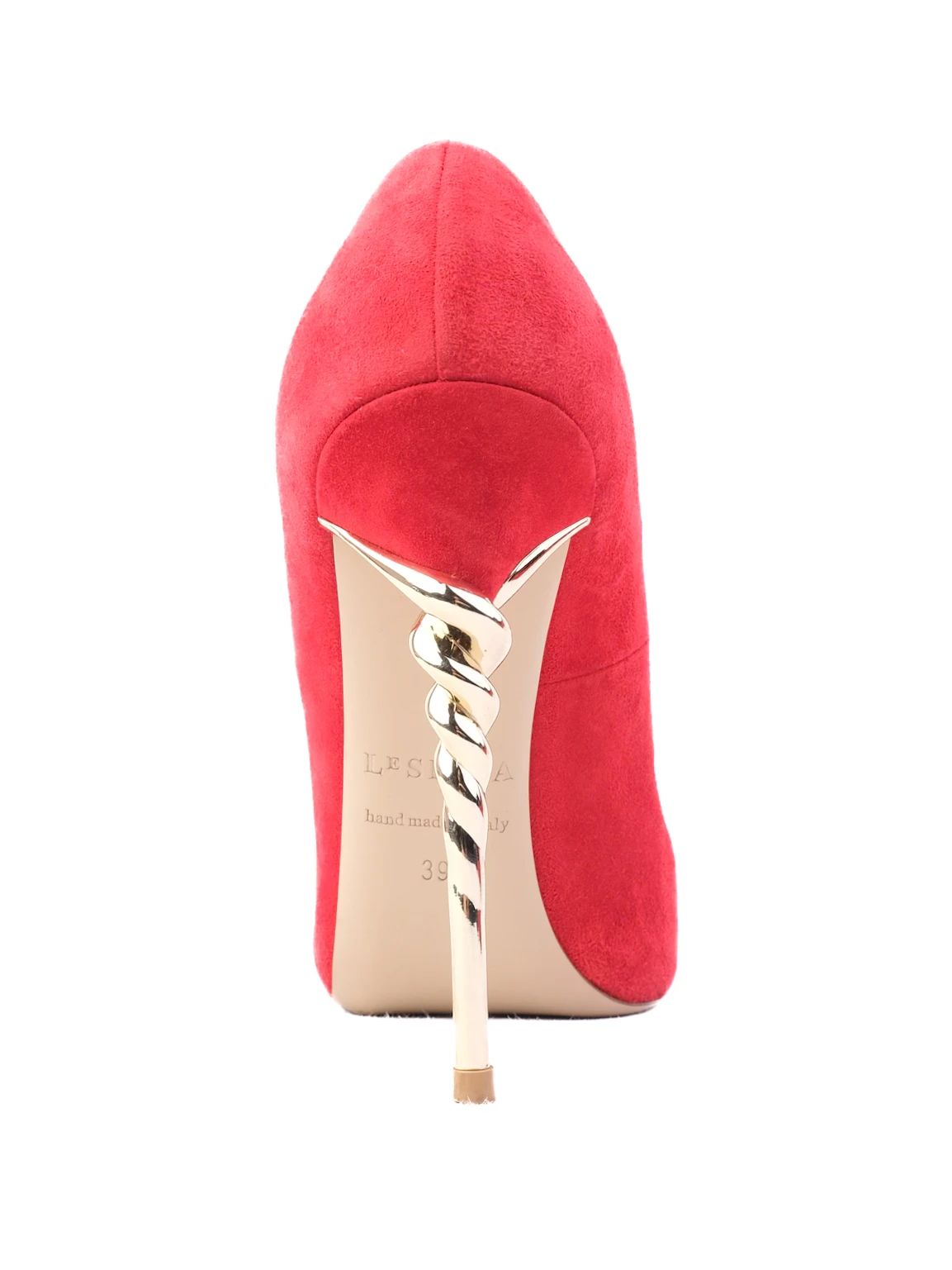Excellent Lesilla Red Genuine Suede High-Heeled Shoes with Gold Heel