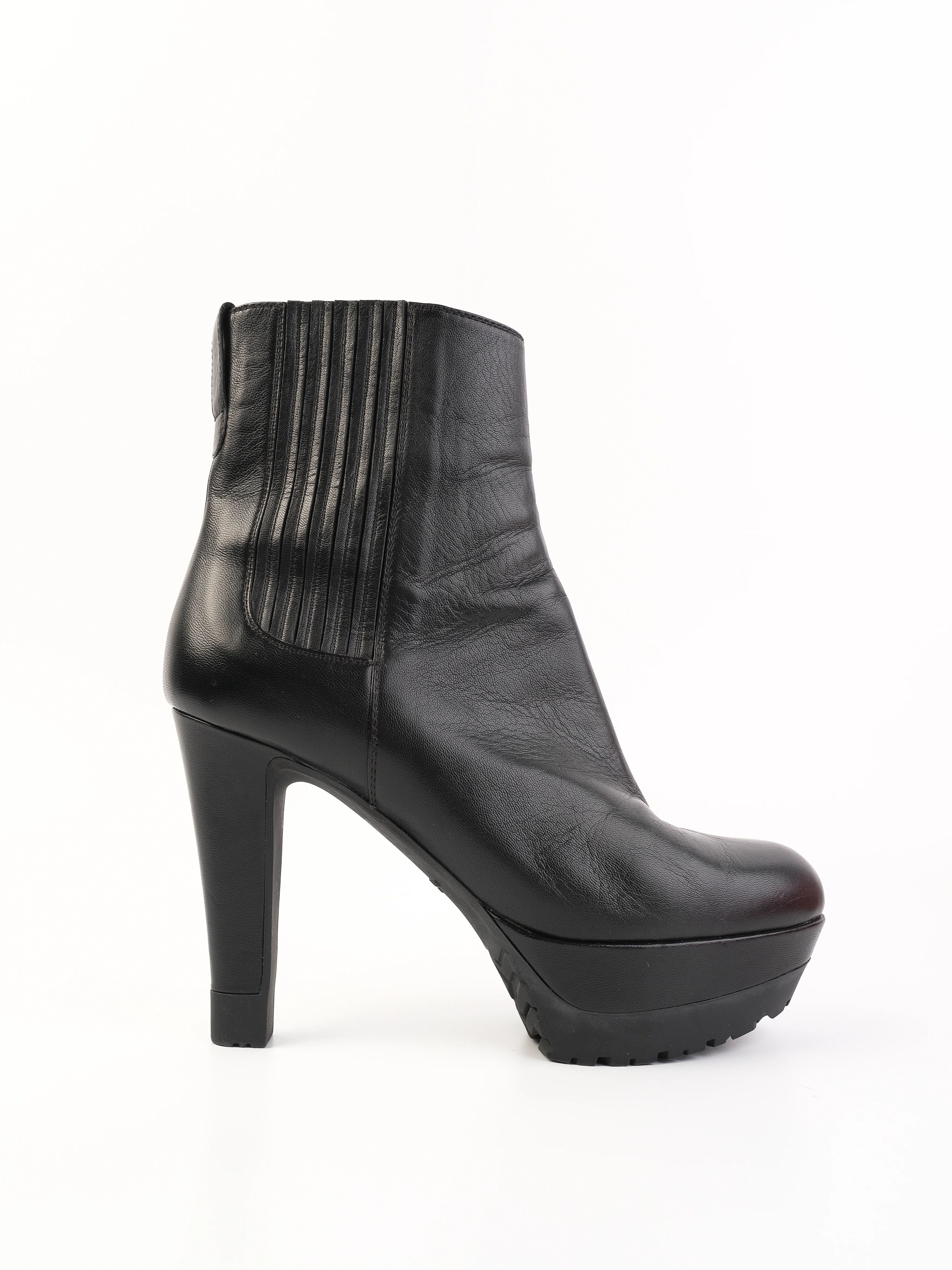 Excellent Sergio Rossi Black Leather High-Heeled Ankle Boots Size 38.5