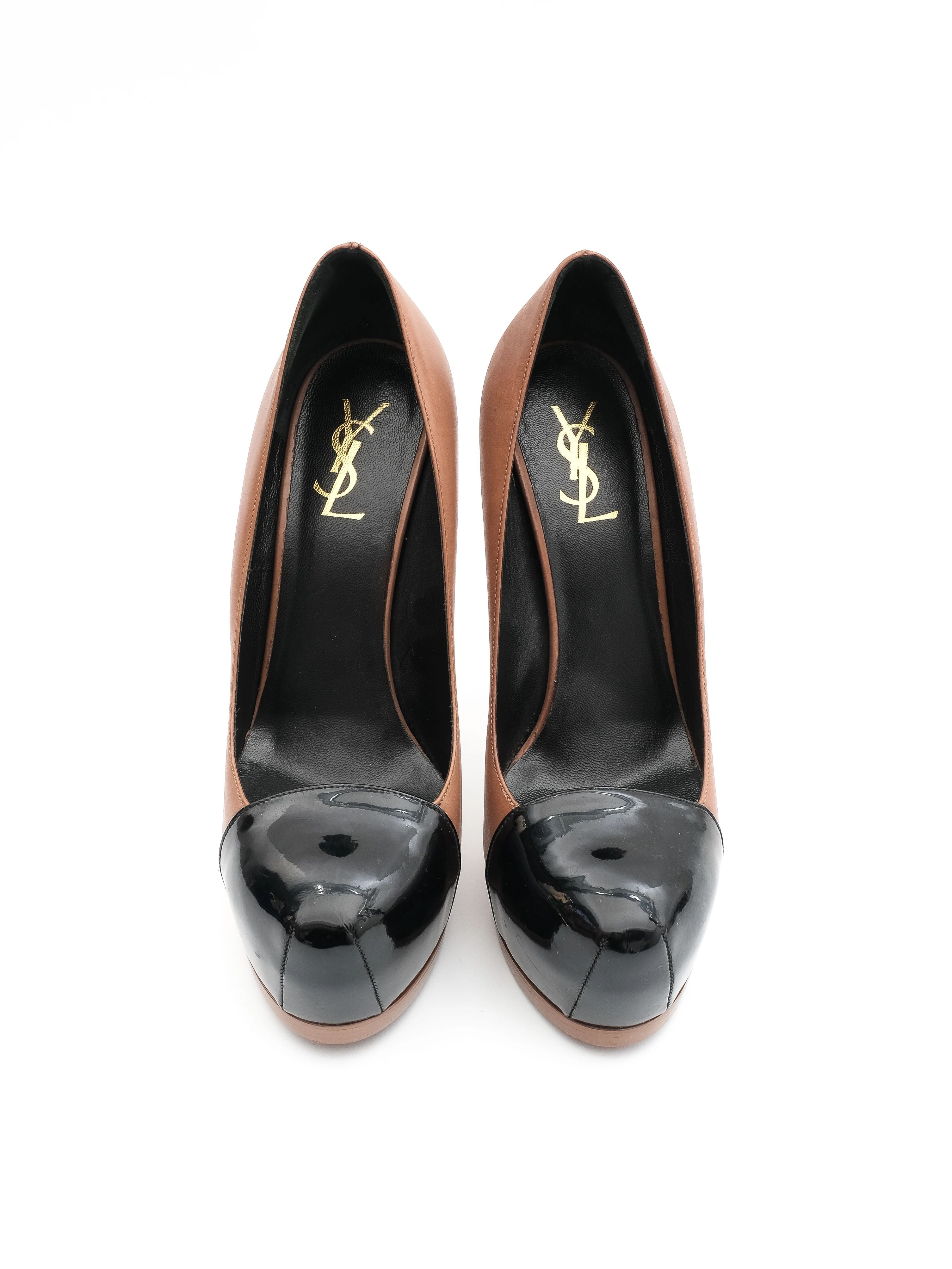 Excellent Saint Laurent Orange Leather High-Heel Platform Shoes Size 40