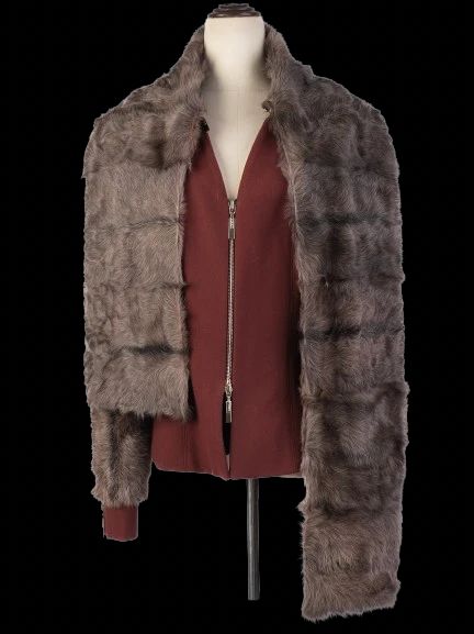 Excellent Fendi Red Wool Jacket XS with Fur Trim