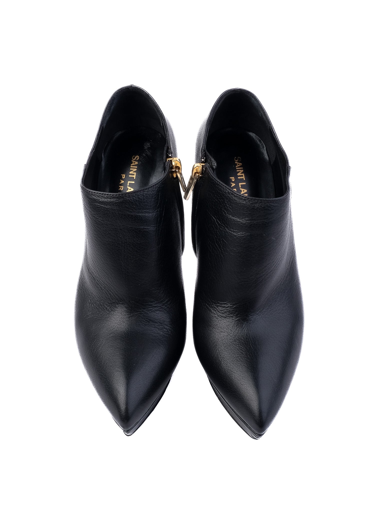 Excellent Saint Laurent Black Leather High-Heeled Ankle Boots Size 37.5