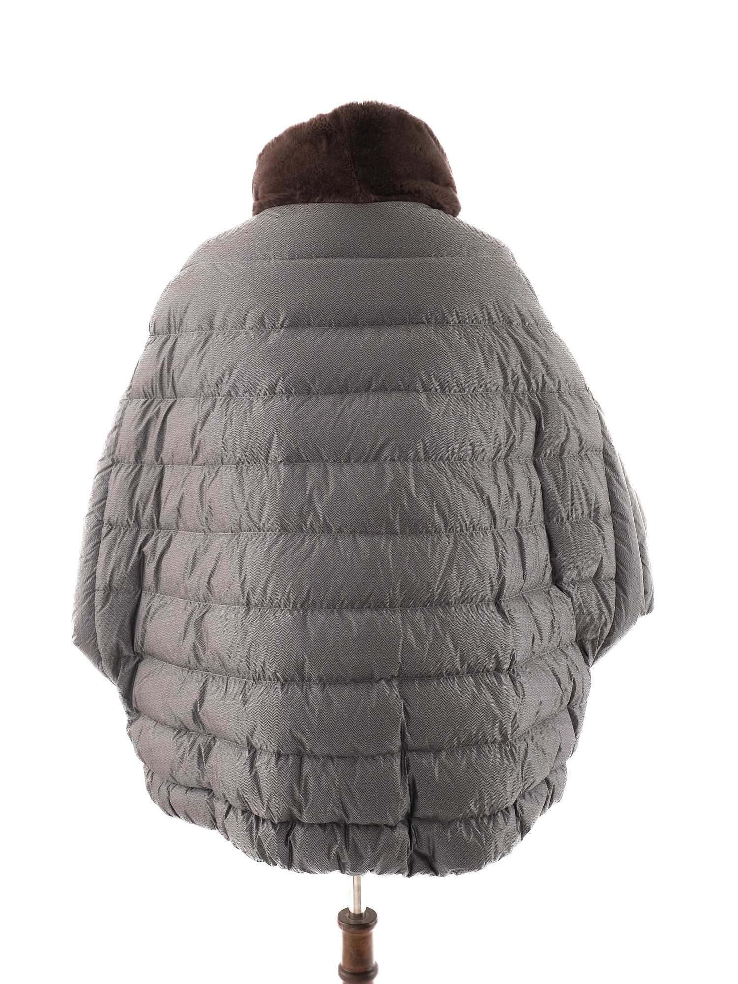 Perfect ODRI Gray Nylon Puffer Jacket XL with Brown Fur Collar