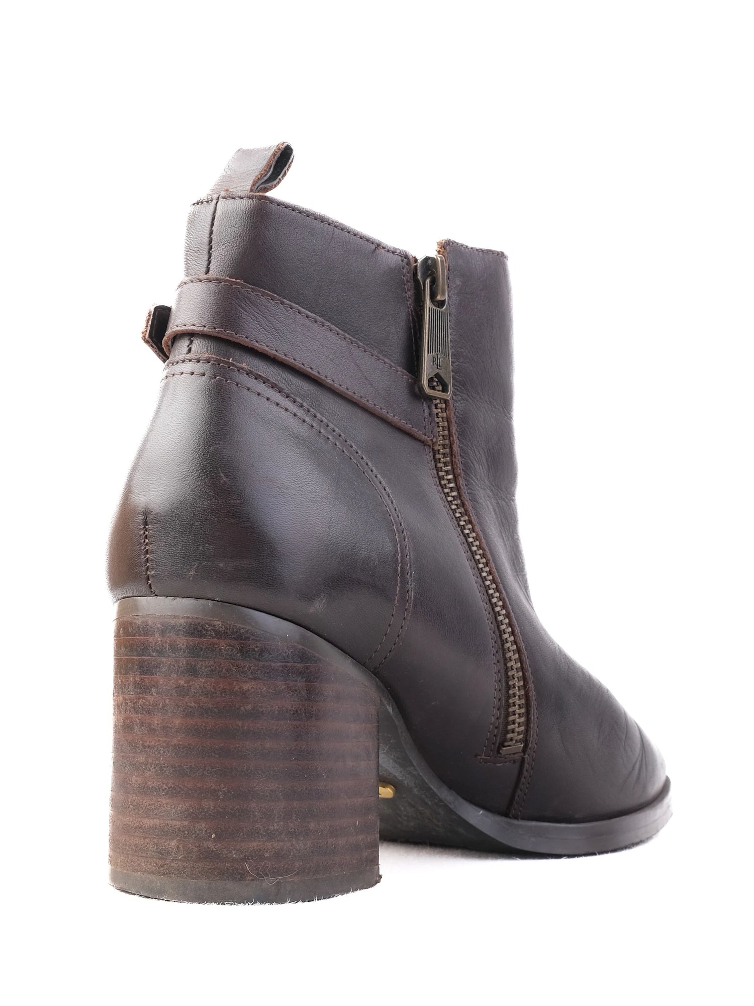 Excellent Ralph Lauren Orange Leather Ankle Boots Size 37 with Block Heel