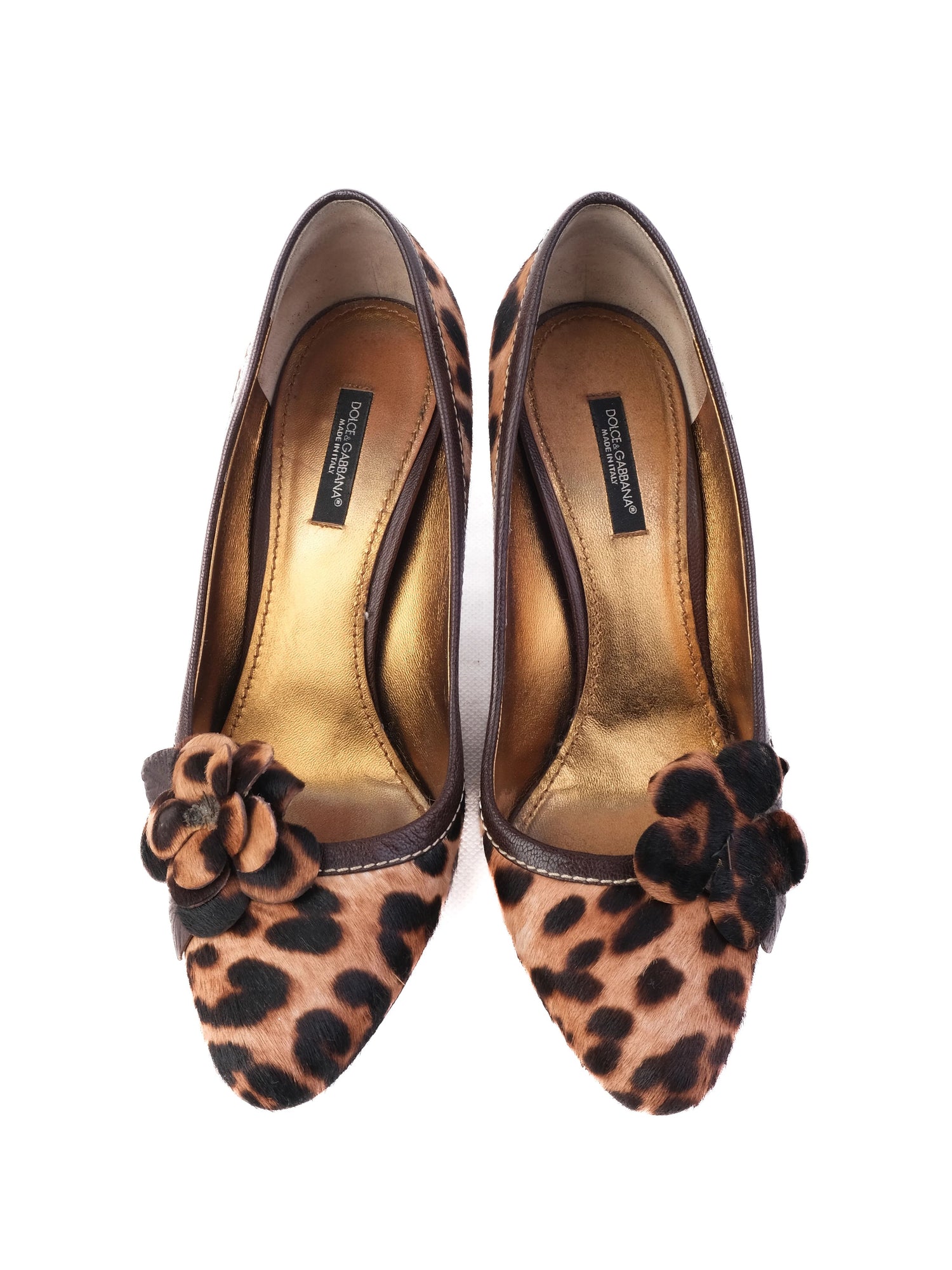 Excellent Dolce Gabbana High-Heeled Shoes Leather Leopard Print Size 37.5