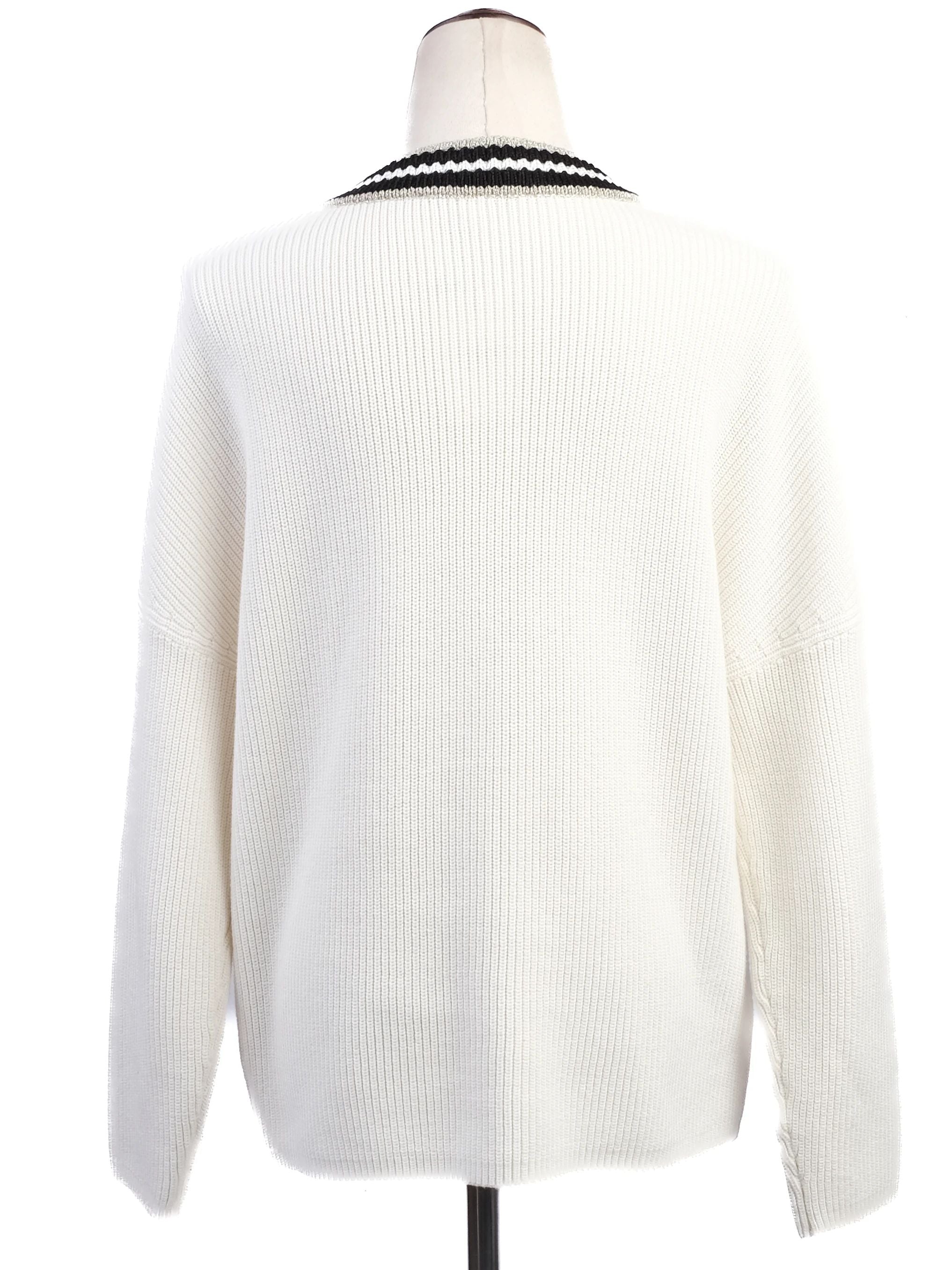 Maje White Knitted Sweater Excellent Condition V-Neck Striped