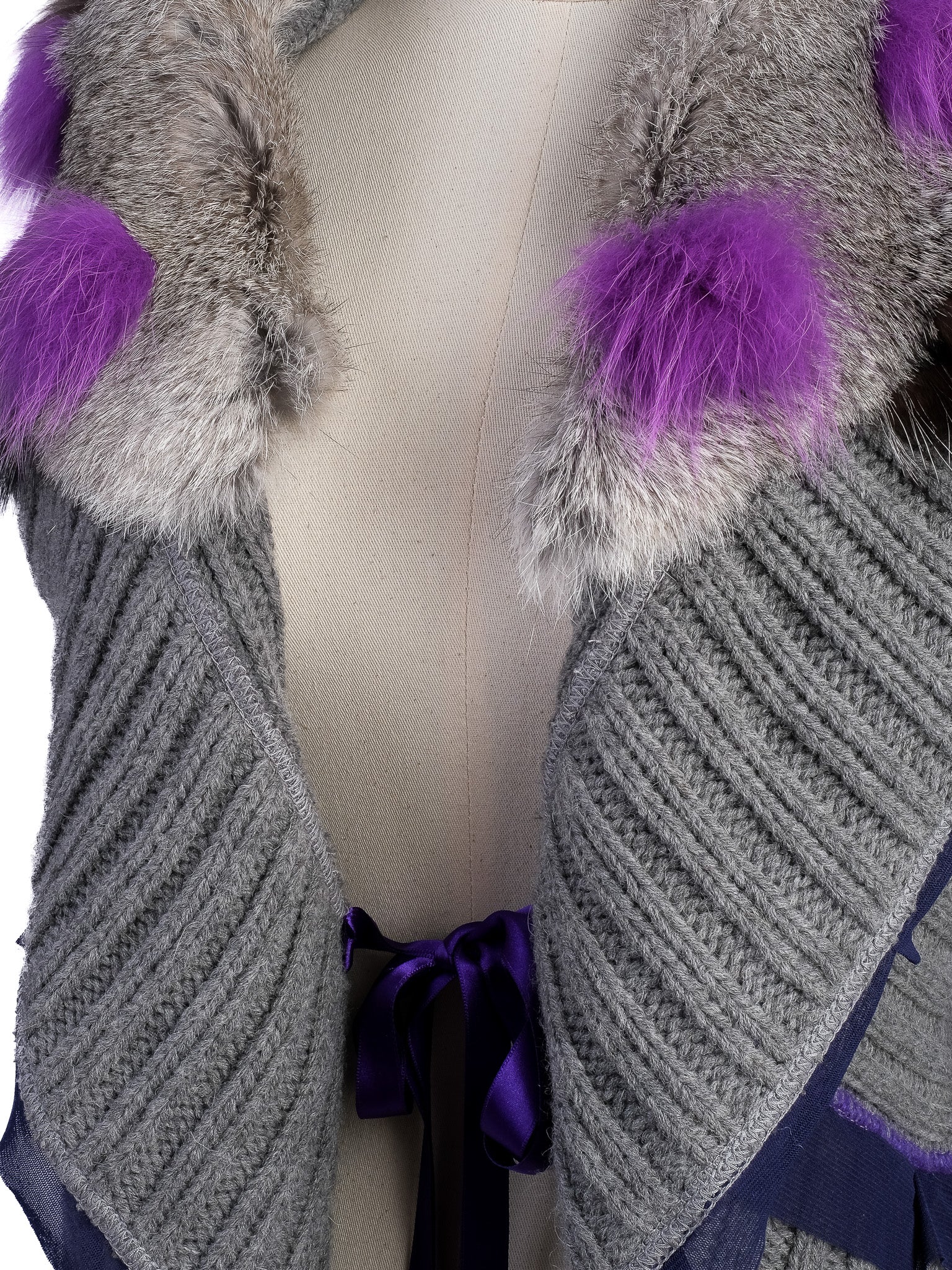 Excellent Kali Orea Gray Wool Sweater with Fur Collar Size M
