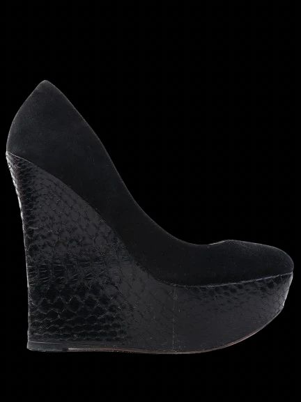 Excellent Alexandre Birman Black Leather Platform Wedge Size 40