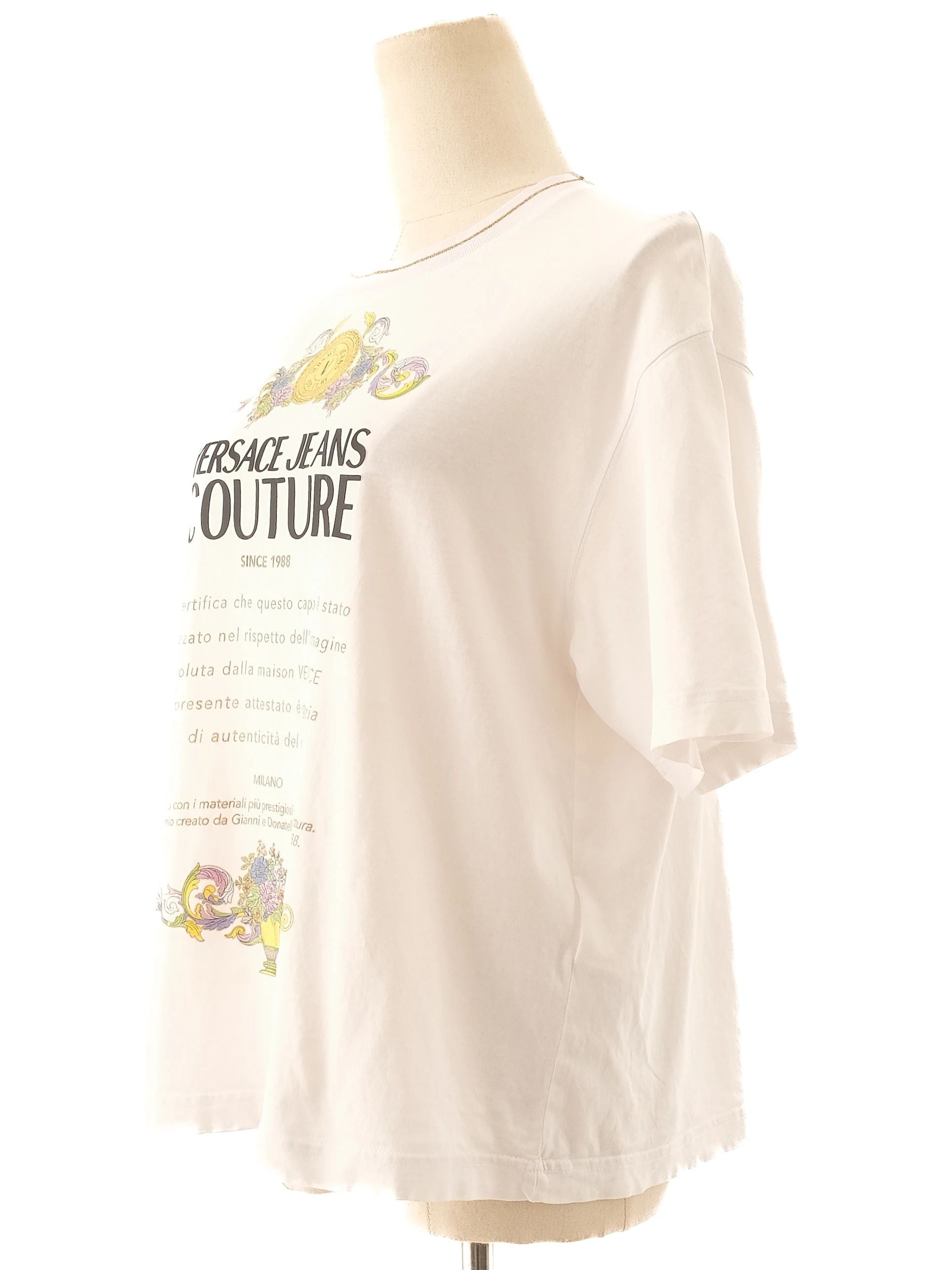 Excellent Versace Jeans Couture White T-Shirt Size M Floral Design