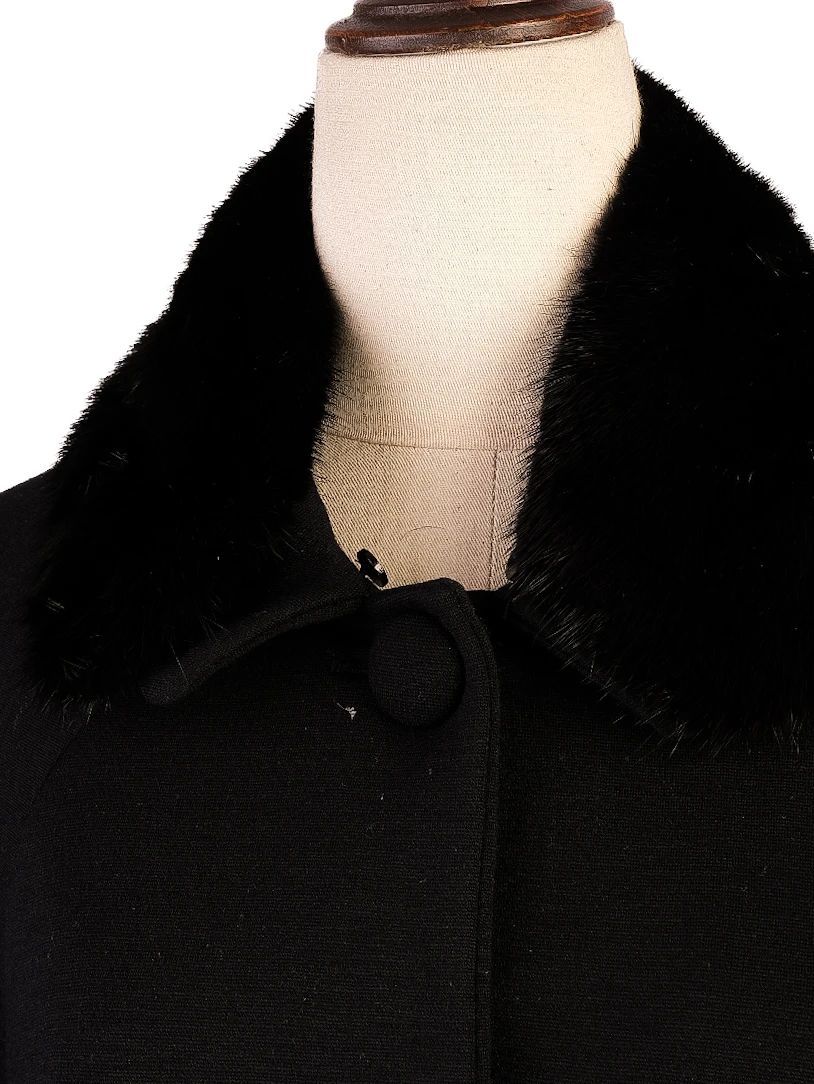 Excellent Moschino Black Wool Swing Coat with Fur Collar for Women
