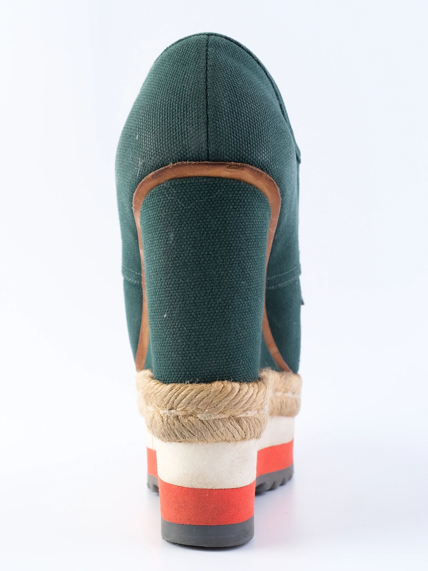 Excellent Prada Green Fabric Wedge Shoes Size 37.5 with Platform Sole