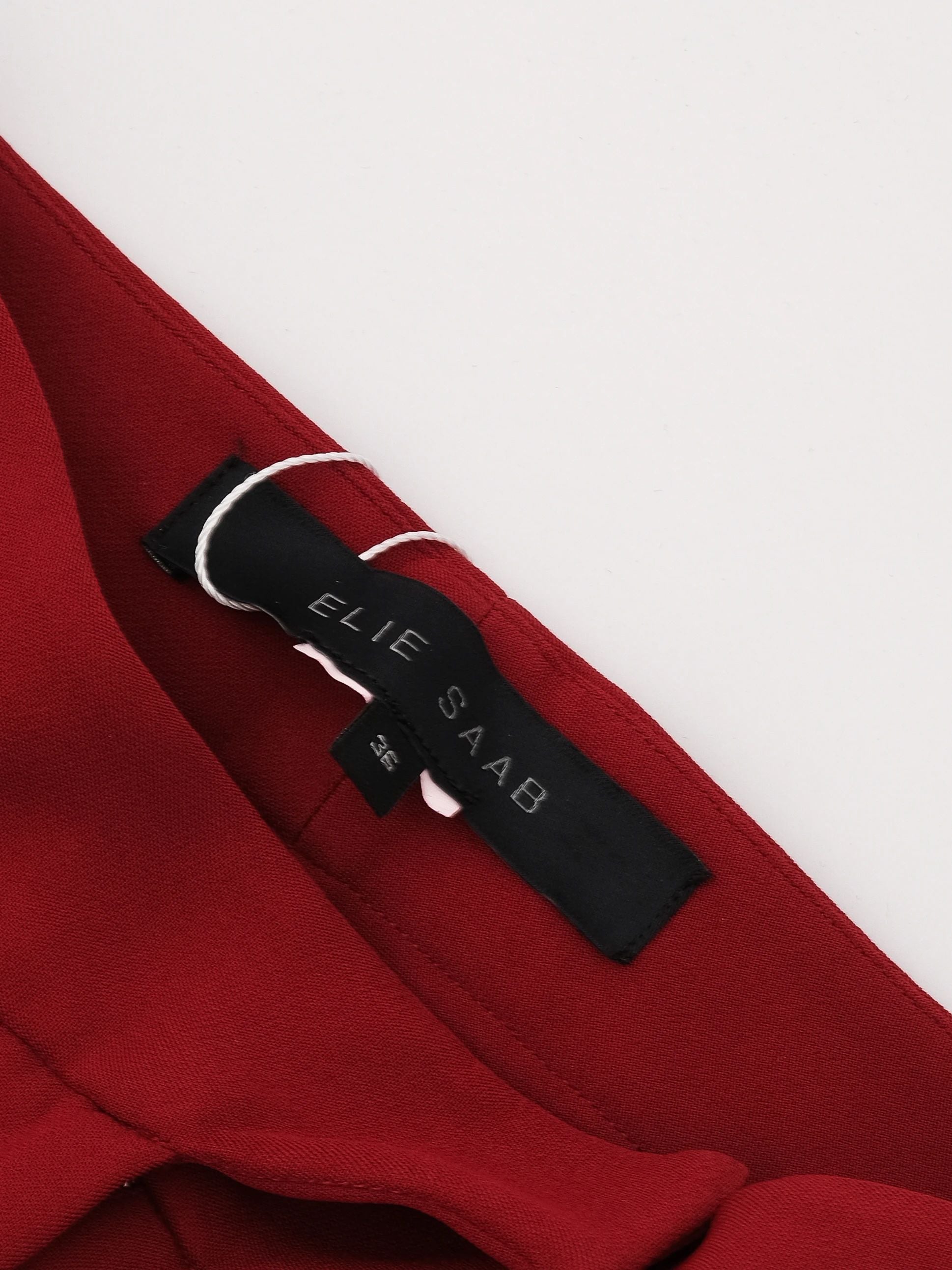 Excellent Elie Saab Red Silk Peplum Blouse Size S with Bead Embellishments